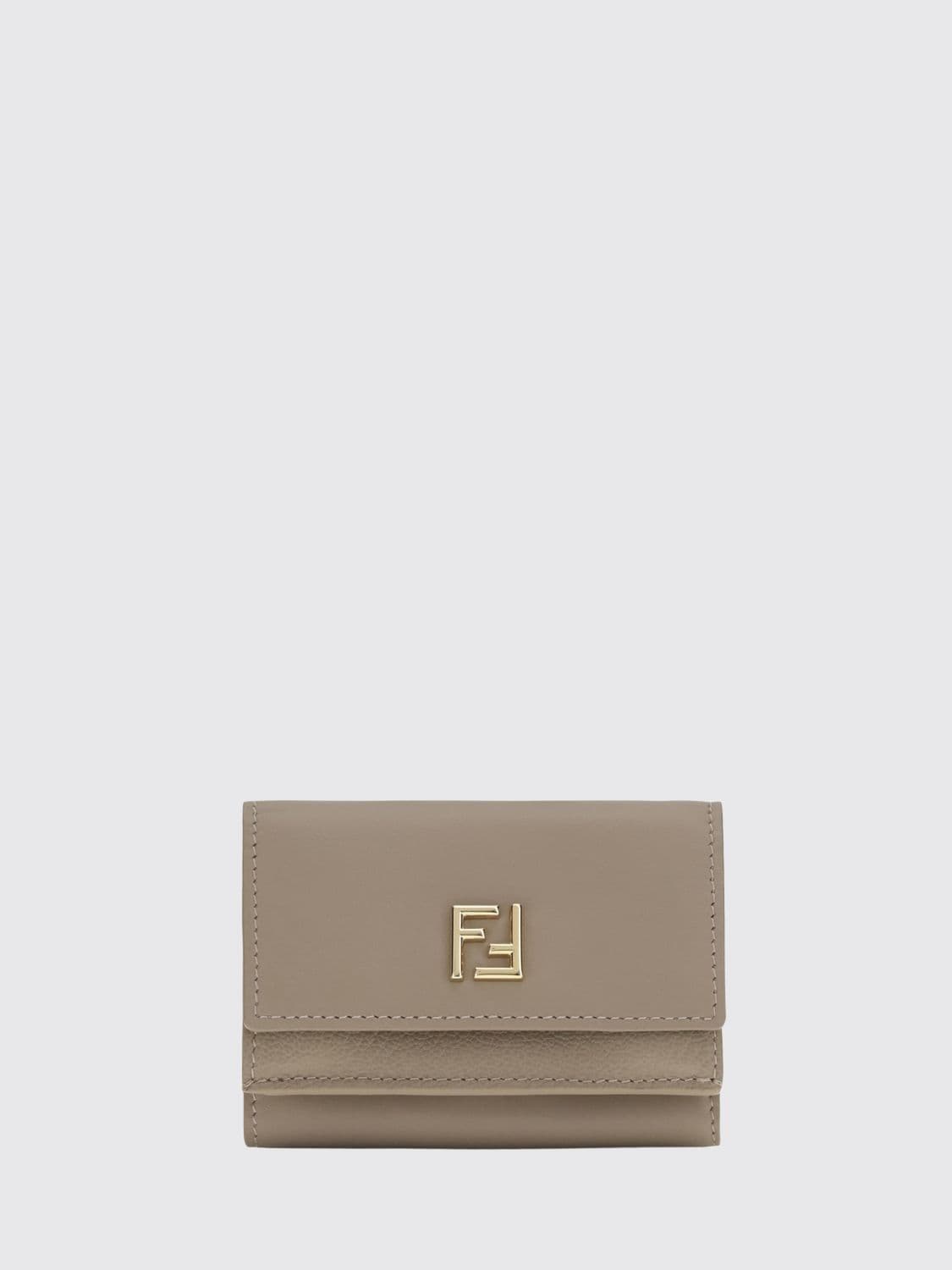 Fendi Tri-Fold Leather Wallet with FF Monogram and Snap Button Closure