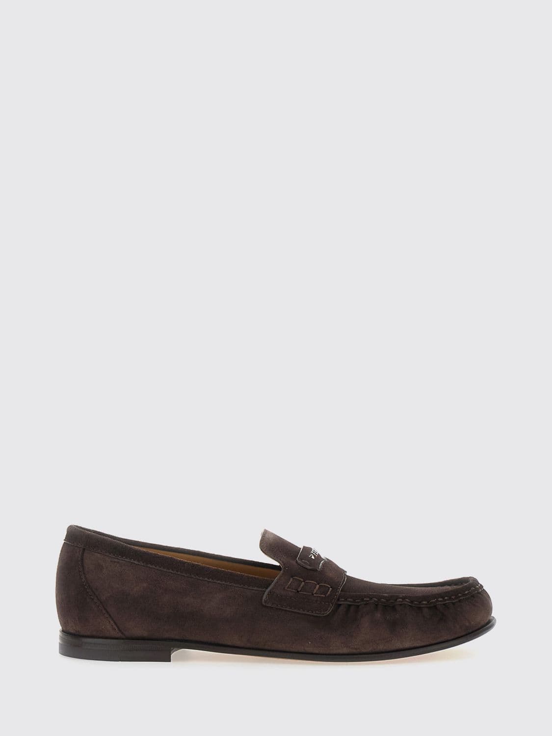 Fendi Suede Penny Loafers with Metal Lettering Logo