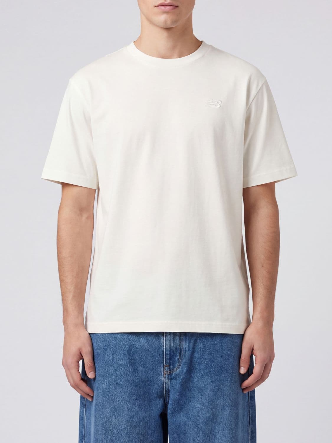 New Balance Crewneck Cotton T-Shirt with a Tone-on-Tone Embroidered Logo