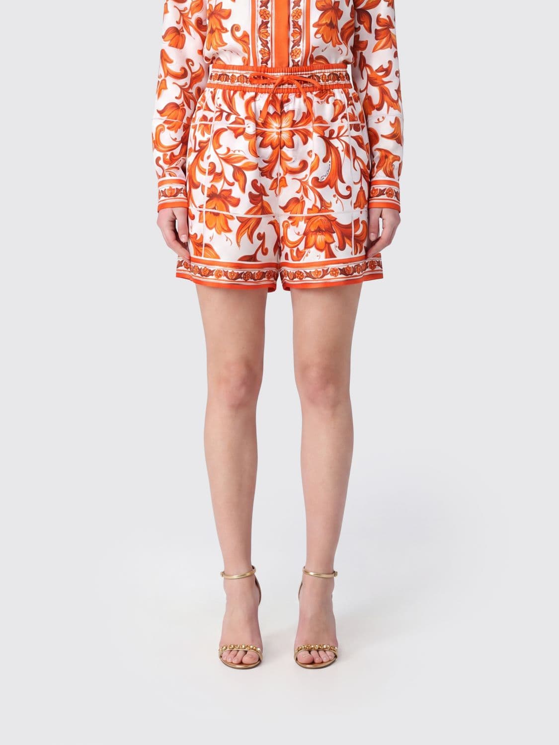 Dolce & Gabbana Cotton Shorts with Majolica Print and High Waist · 42