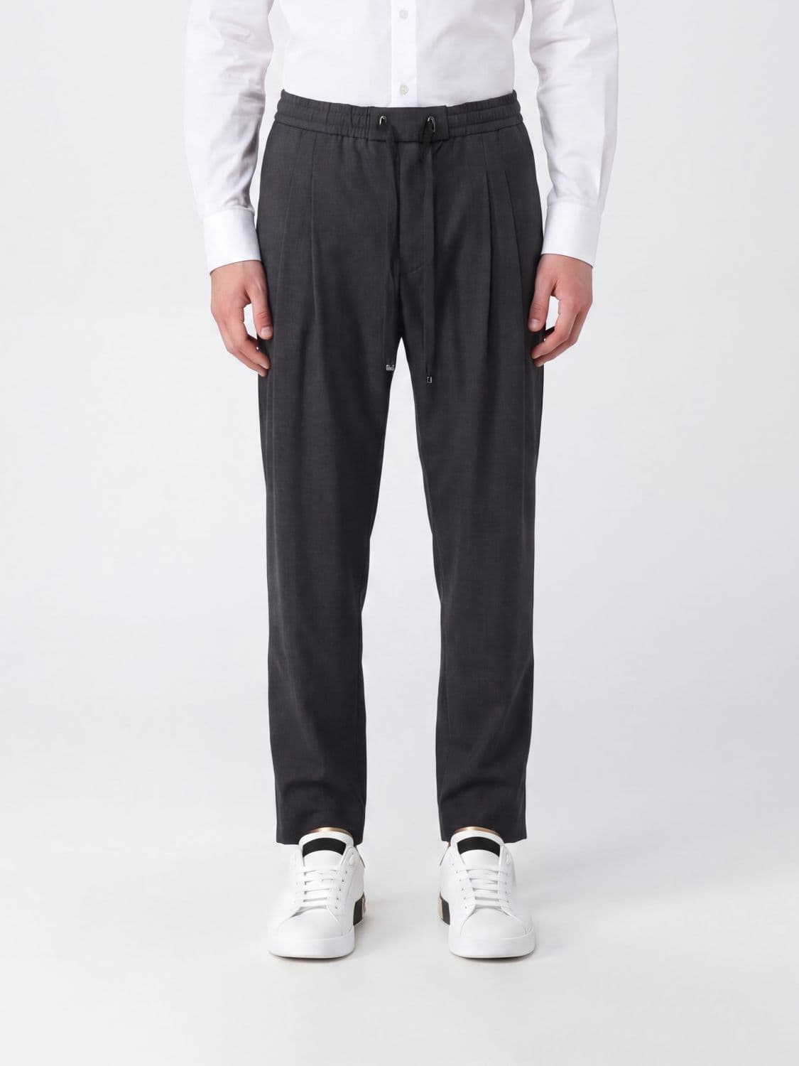 Dolce & Gabbana Pleated Virgin Wool Jogging Trousers with Drawstring Waist