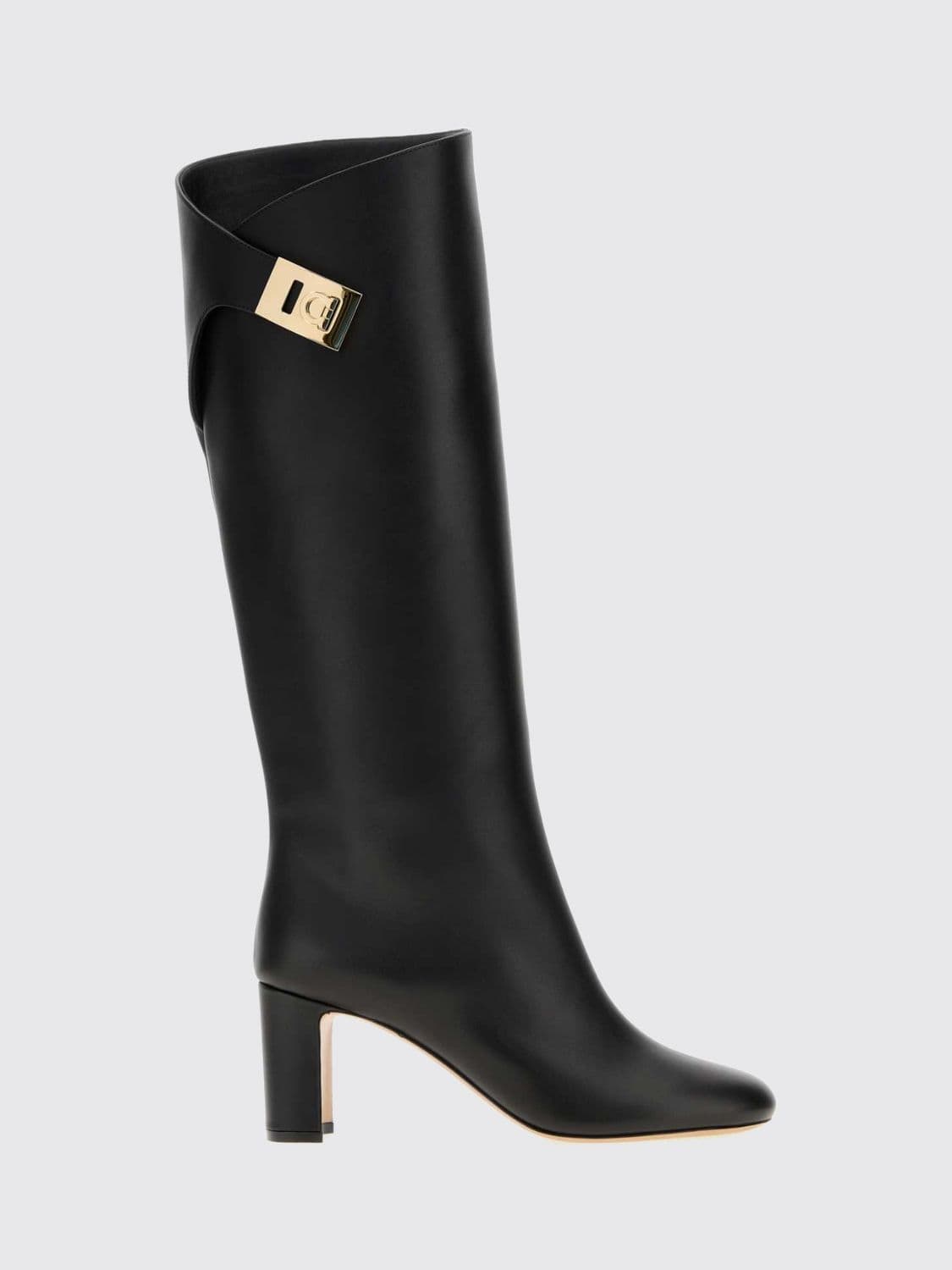 Ferragamo Smooth Calfskin Knee-High Boots with High Block Heel