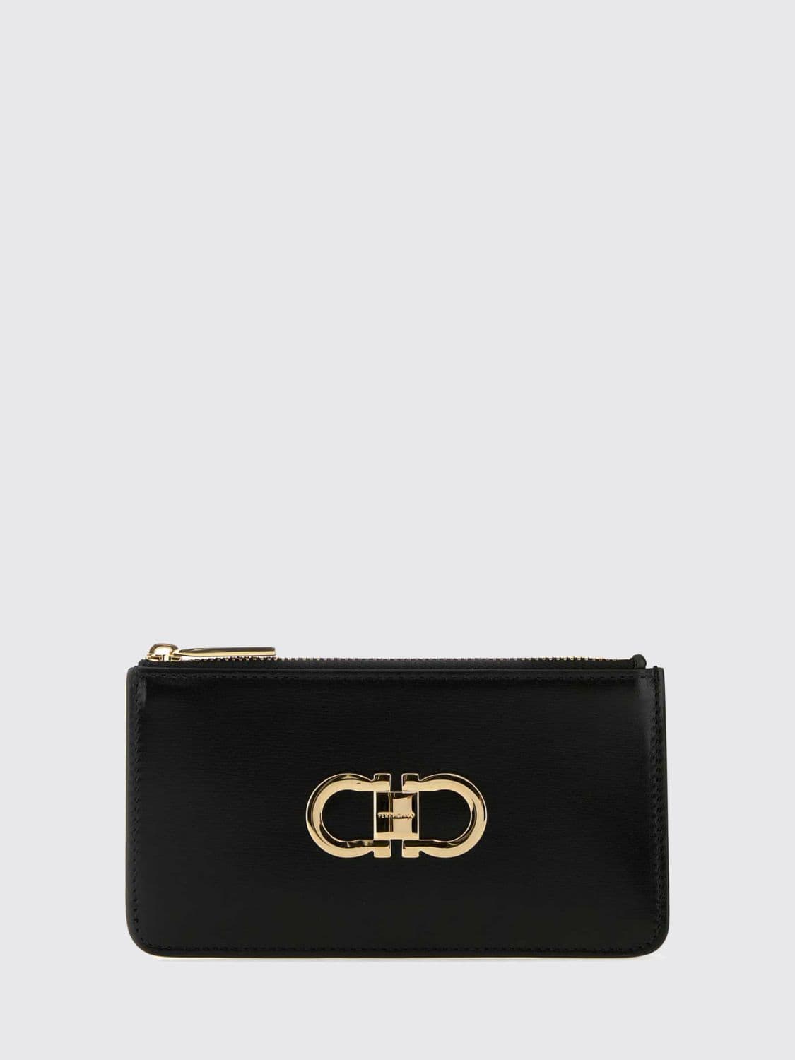 Ferragamo Cowhide Leather Wallet with Golden Metal Gancini Logo · OS