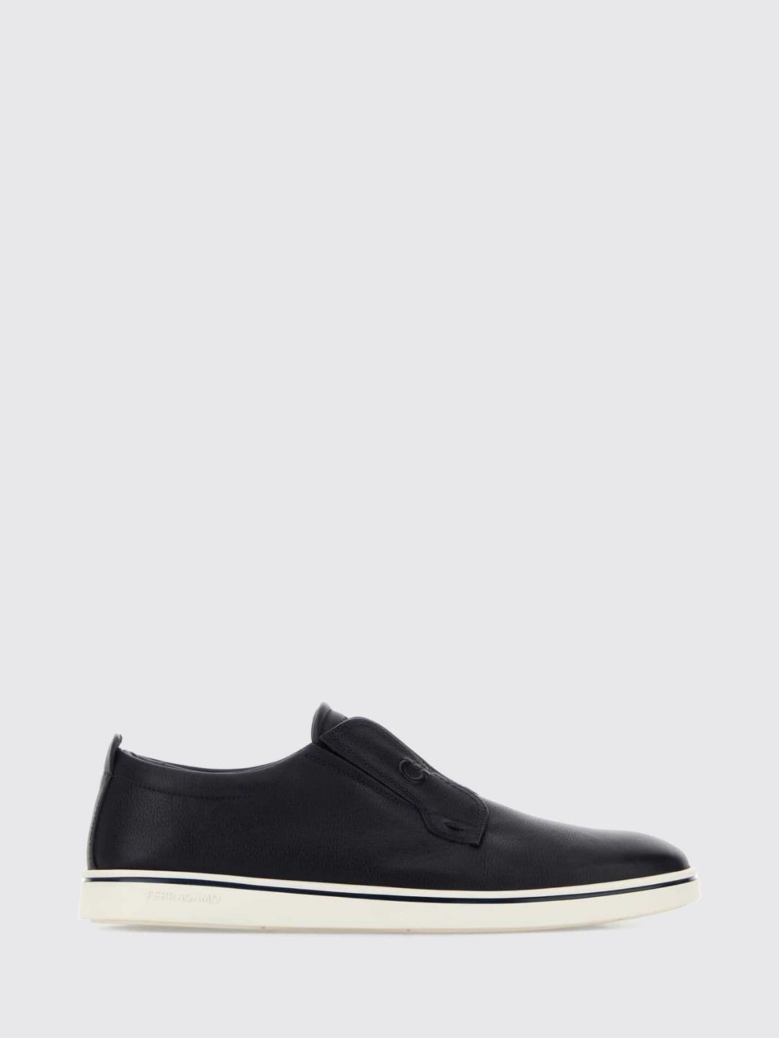 Ferragamo Calf Leather Slip-On Derby Shoes with Embossed Gancini Logo