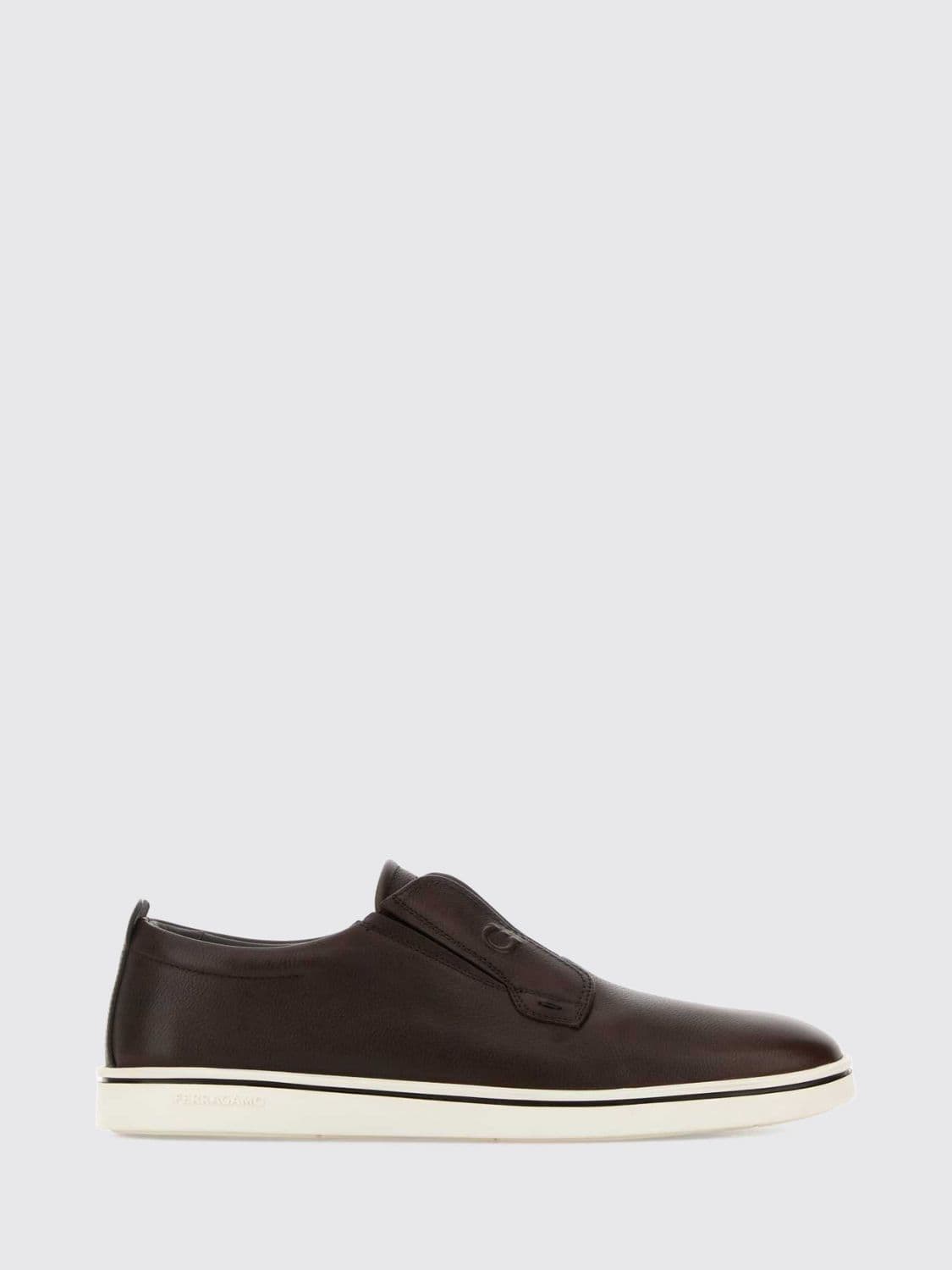 Ferragamo Calf Leather Slip-On Derby Shoes with Embossed Gancini Logo