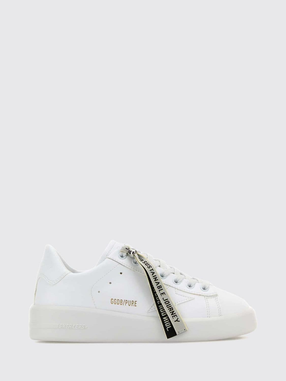 Golden Goose Pure-Star Low-Top Sneakers in Calf Leather with Laminated Logo