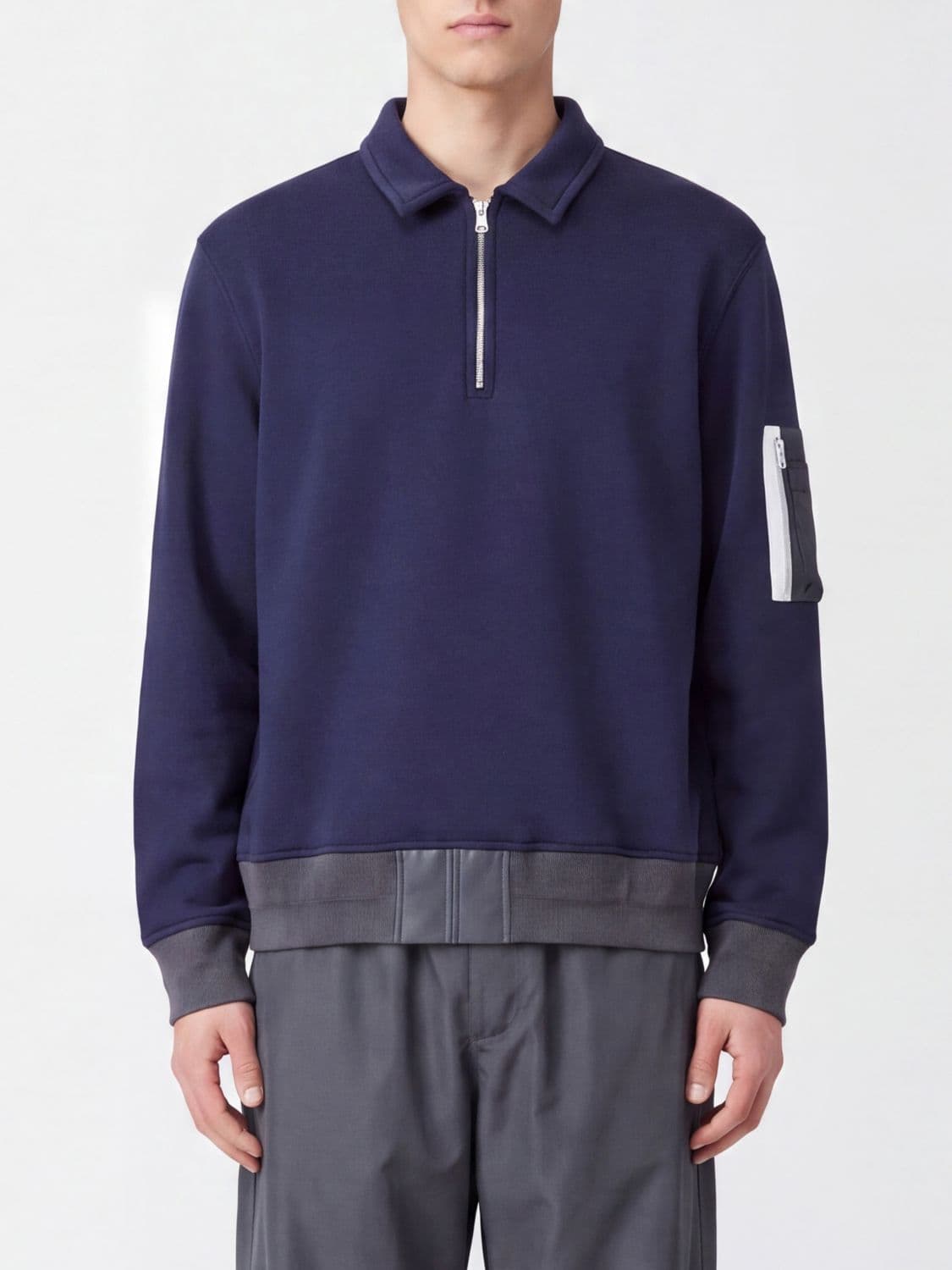 Sacai Long-Sleeved Zip-Up Cotton-Blend Polo Shirt