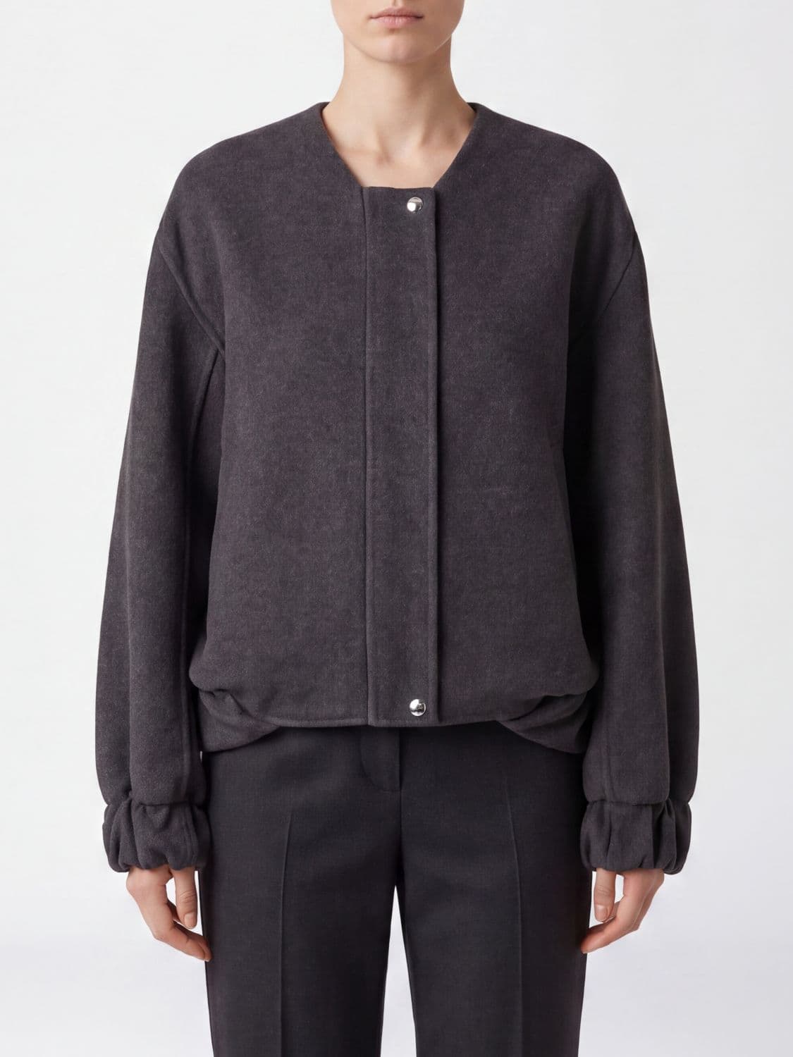Khaite Cordan Relaxed Fit Wool Bomber Jacket with Dropped Shoulders