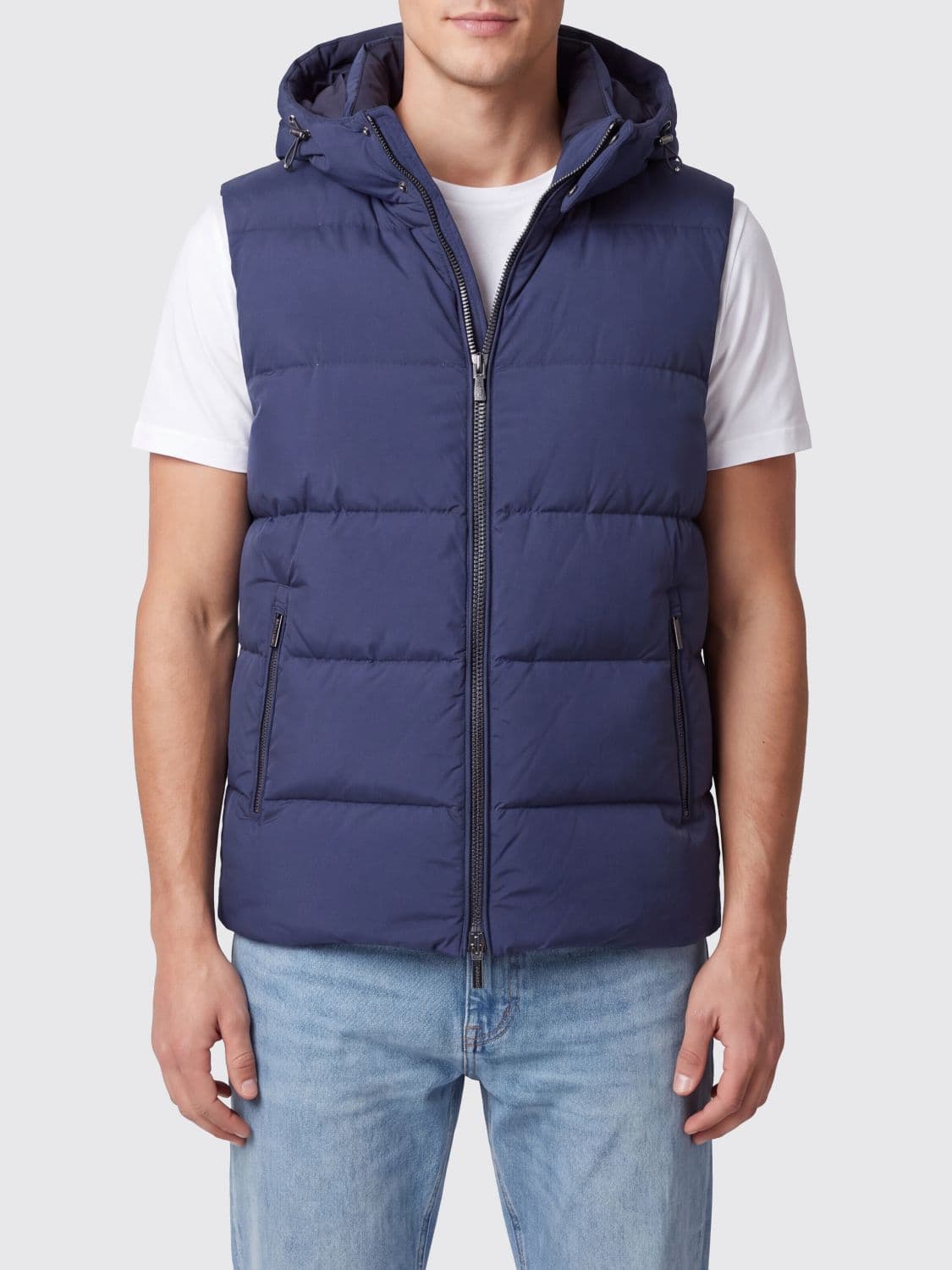 Moorer Technical Quilted Down Vest with Hood in Water-Repellent Fabric