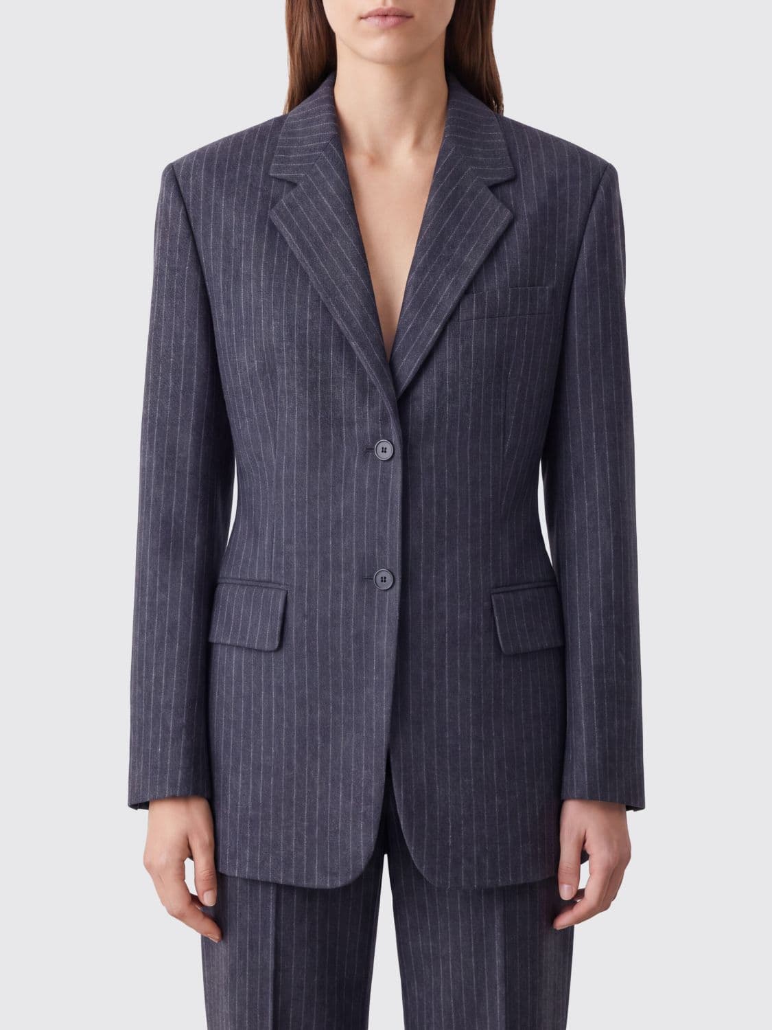 Filippa K Pinstriped Single-Breasted Slim Fit Blazer in a Wool Blend