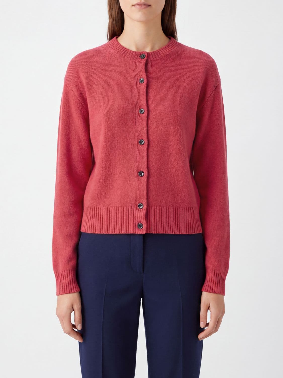 Rohe Crewneck Wool Cardigan with Ribbed Trims
