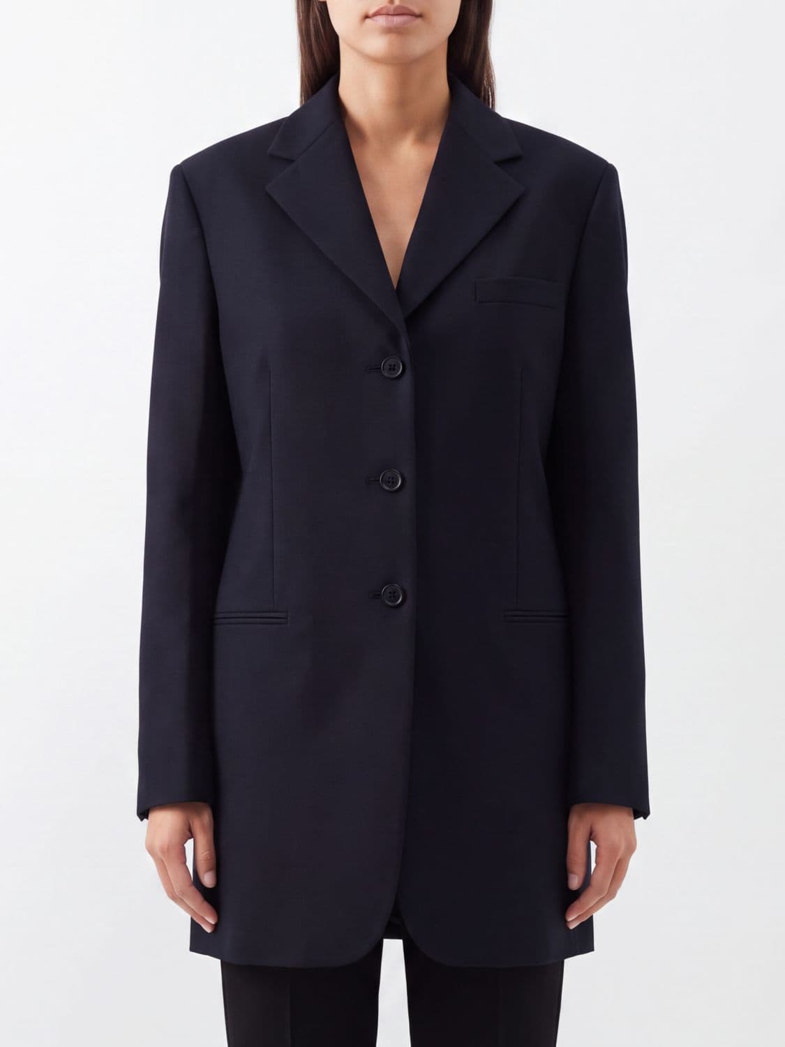 Jil Sander Knee-Length Single-Breasted Blazer in Virgin Wool and Mohair