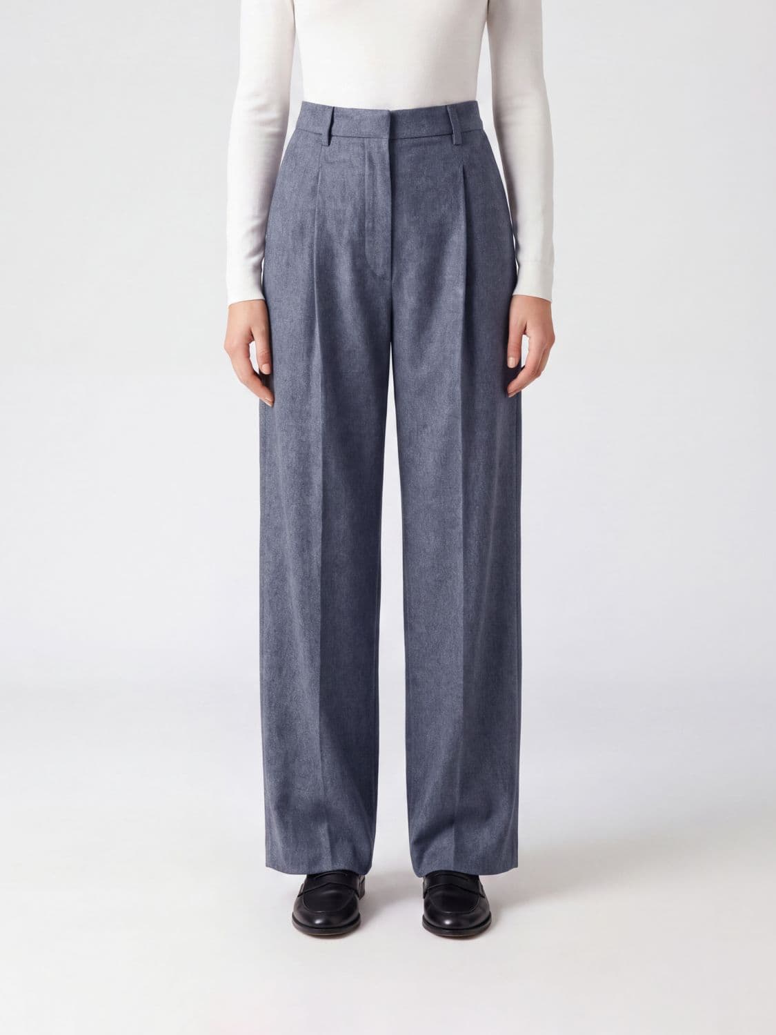 Thelatest Billie High-Waisted Wide-Leg Pleated Trousers in Wool Blend