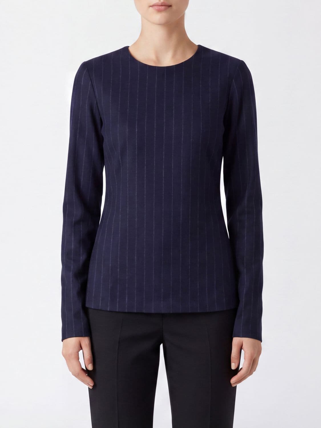 Thelatest Pinstriped Slim Fit Wool Blend Jumper with Back Zip Closure