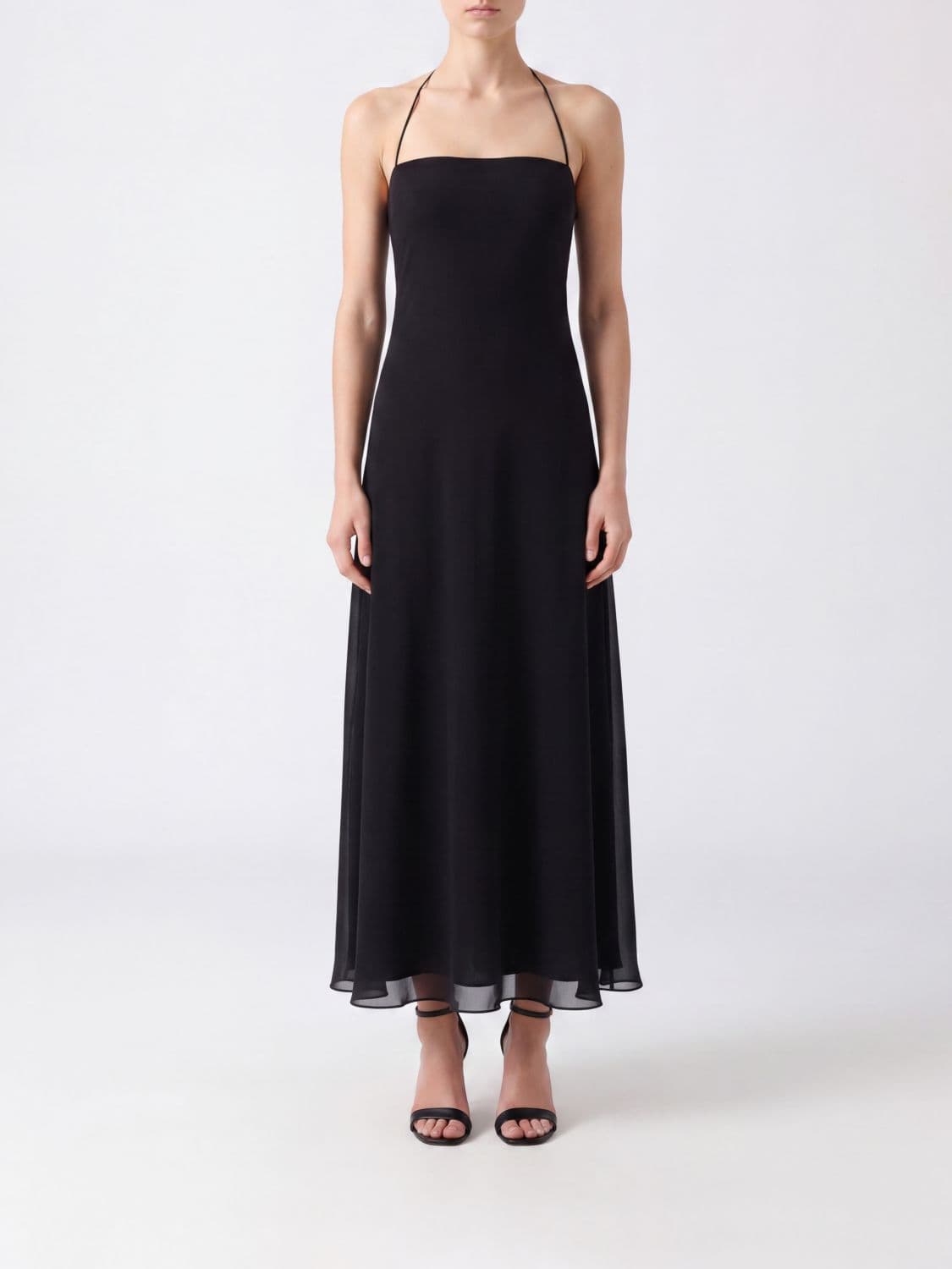 The Row Javier Silk Halterneck Gown with Flared Skirt