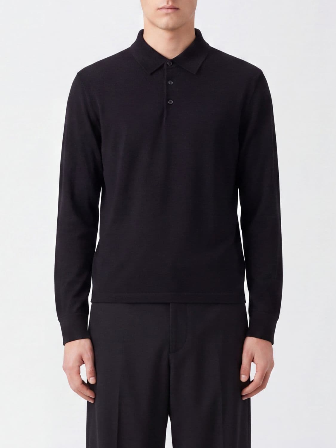 The Row Long-Sleeved Knit Polo Shirt in Wool and Silk with Classic Collar