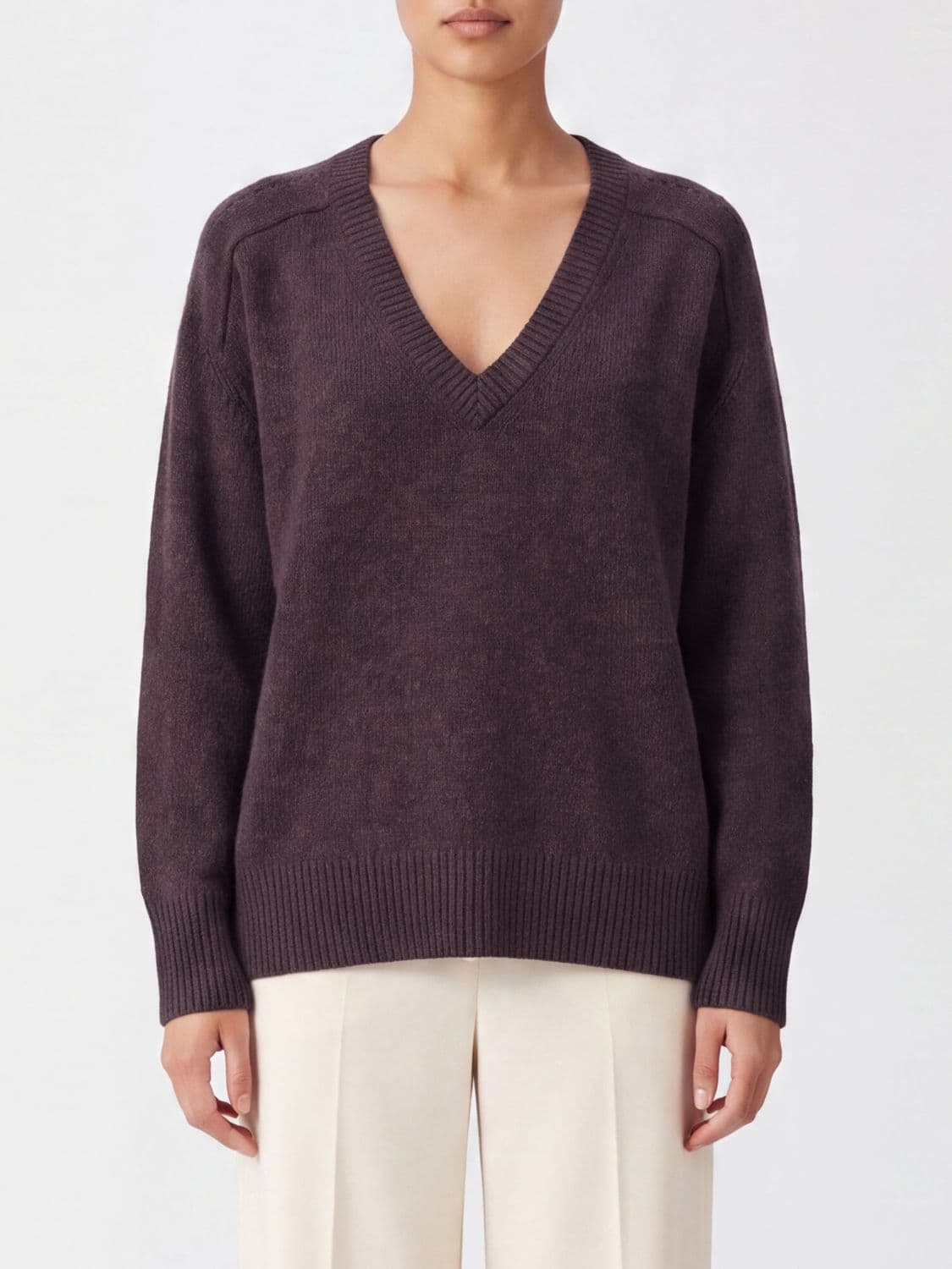 Kujten 100% Cashmere V-Neck Jumper with Dropped Shoulders