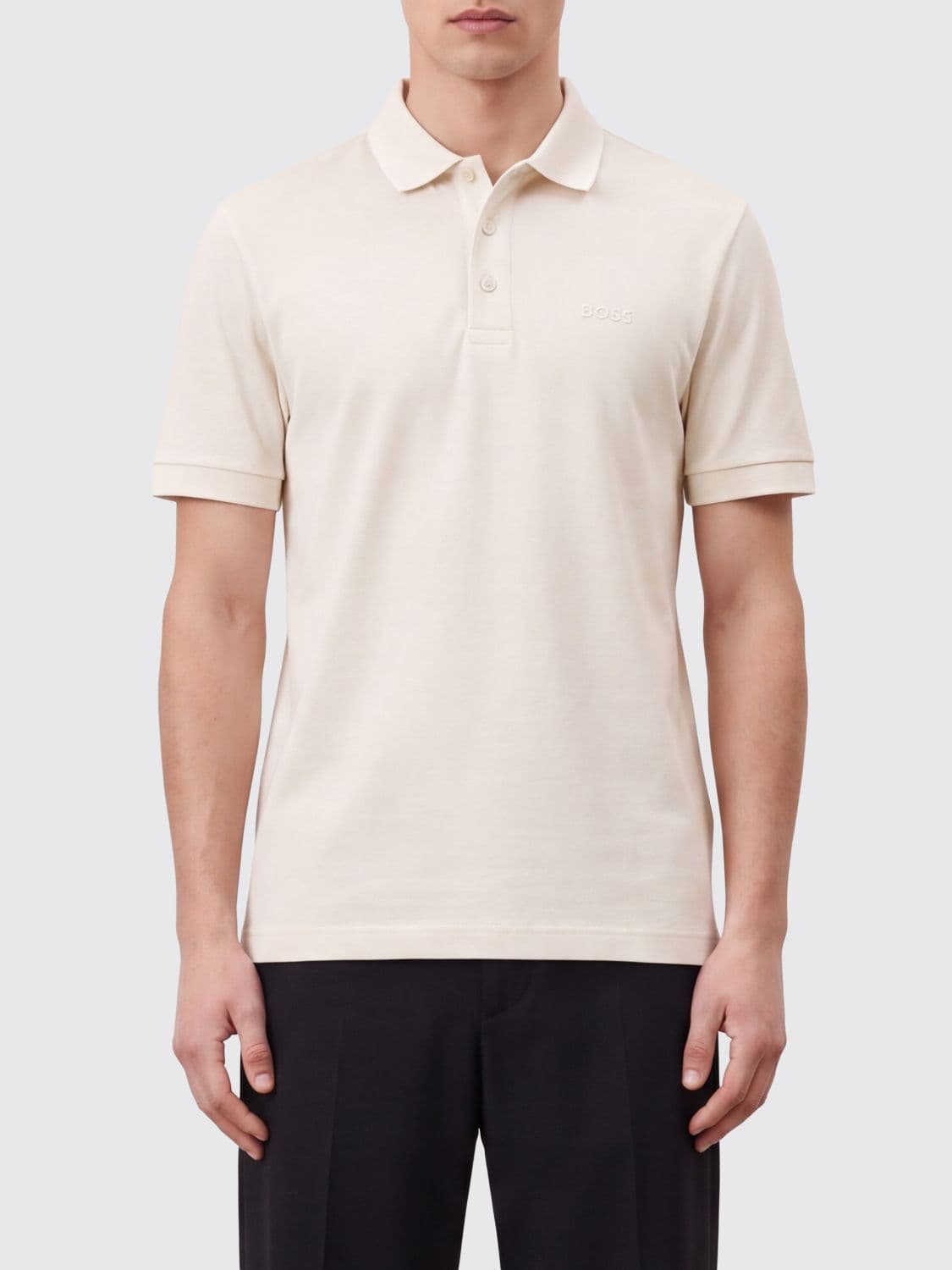 Boss Short-Sleeved Cotton Polo Shirt with Ribbed Collar