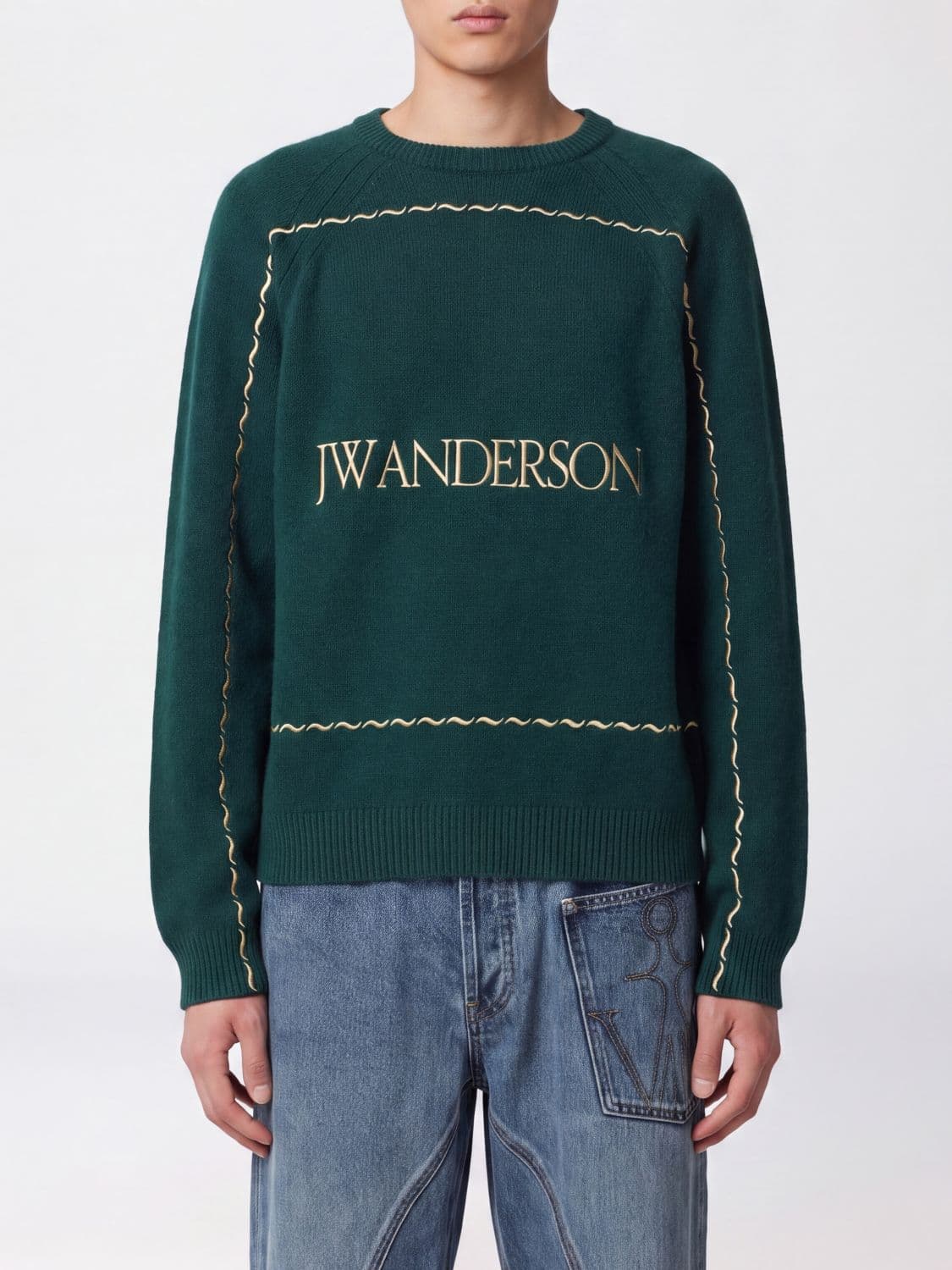 Jw Anderson Crewneck Pure Wool Jumper with Embroidered Logo