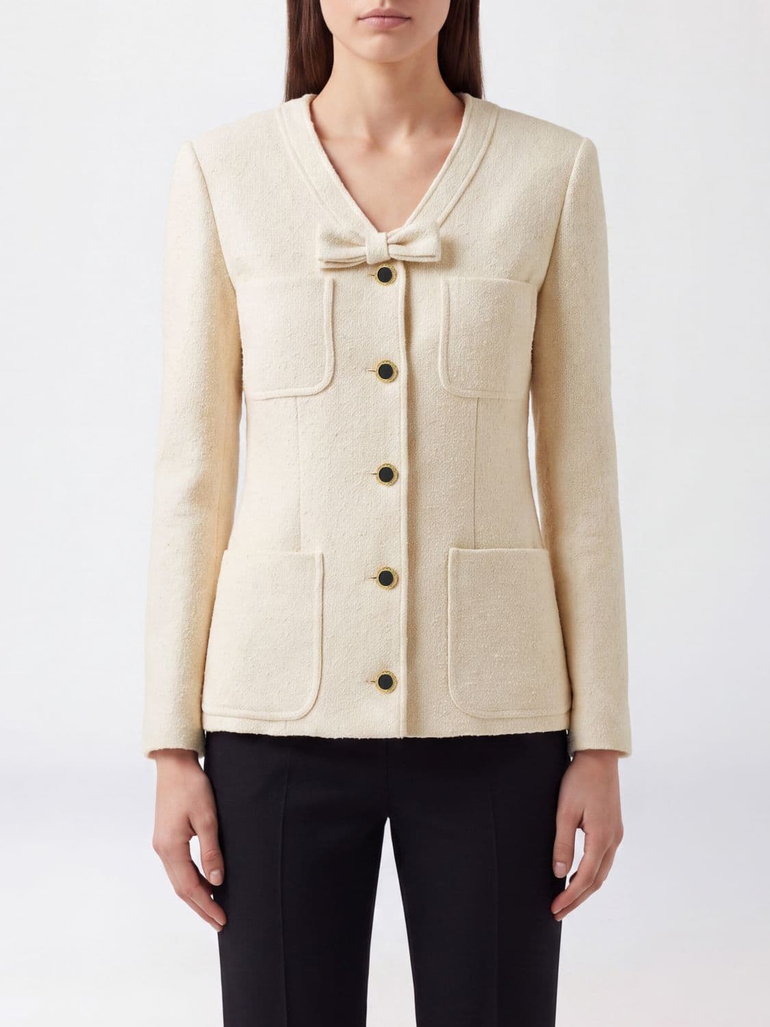 Alessandra Rich Single-Breasted Cropped Cotton-Blend Blazer with Bow