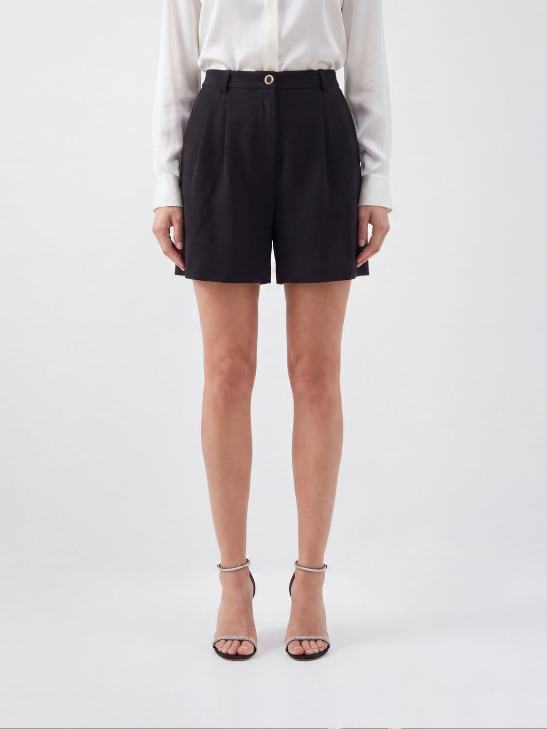 Alessandra Rich Mid-Rise Pleated Wool-Blend Shorts · 40