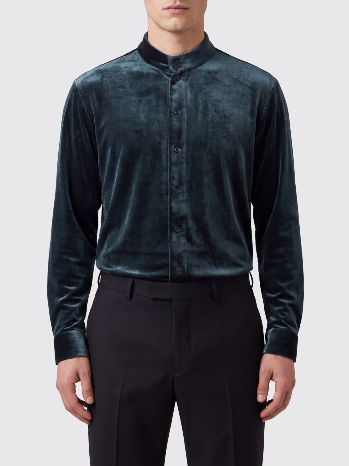 Giorgio Armani Silk and Viscose Velvet Shirt with Mandarin Collar