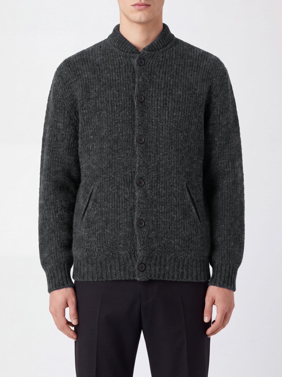 Giorgio Armani Ribbed Mohair and Wool Blend Cardigan with Welt Pockets
