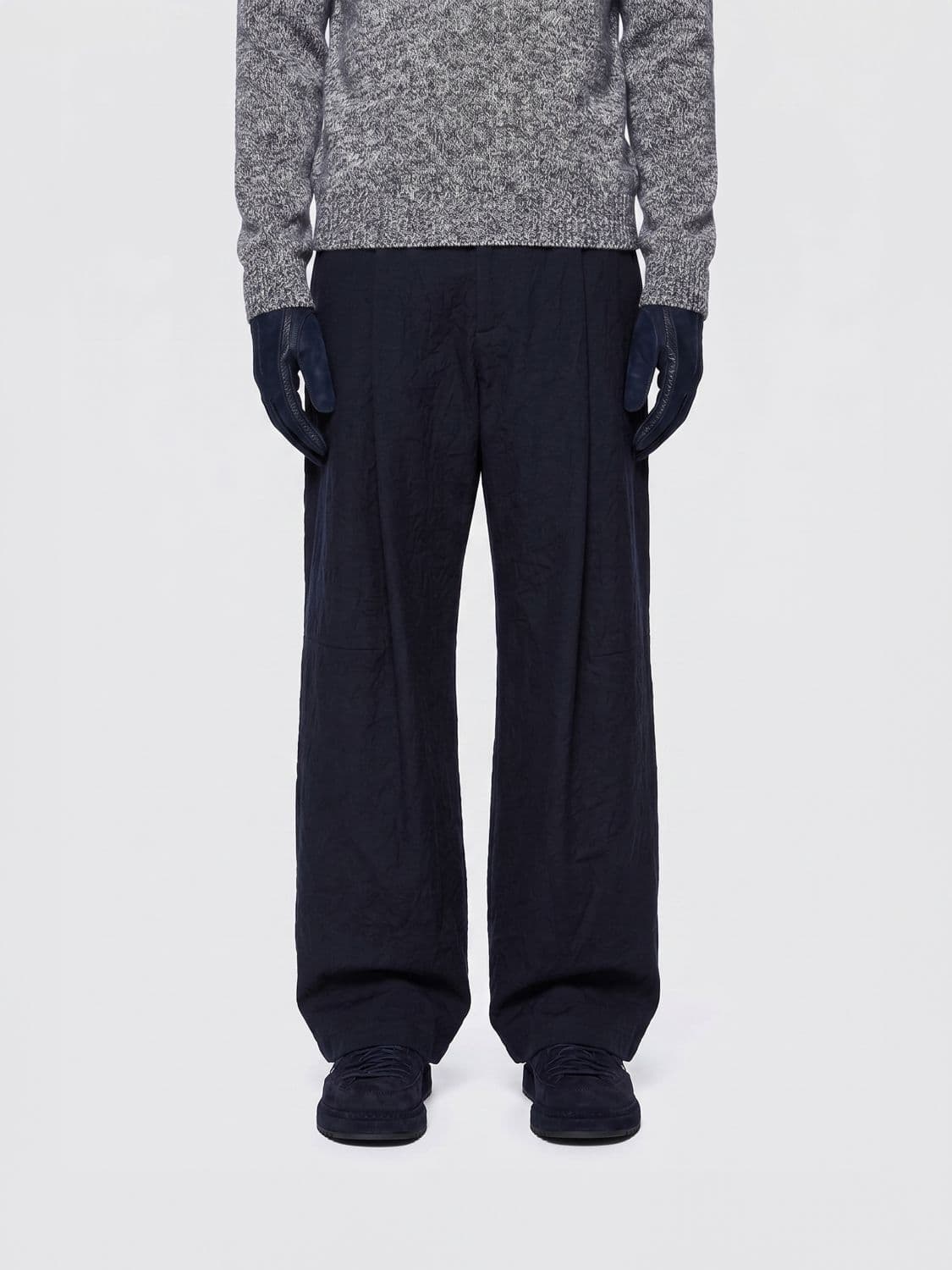 Giorgio Armani Pleated Wide-Leg Trousers in Virgin Wool Flannel