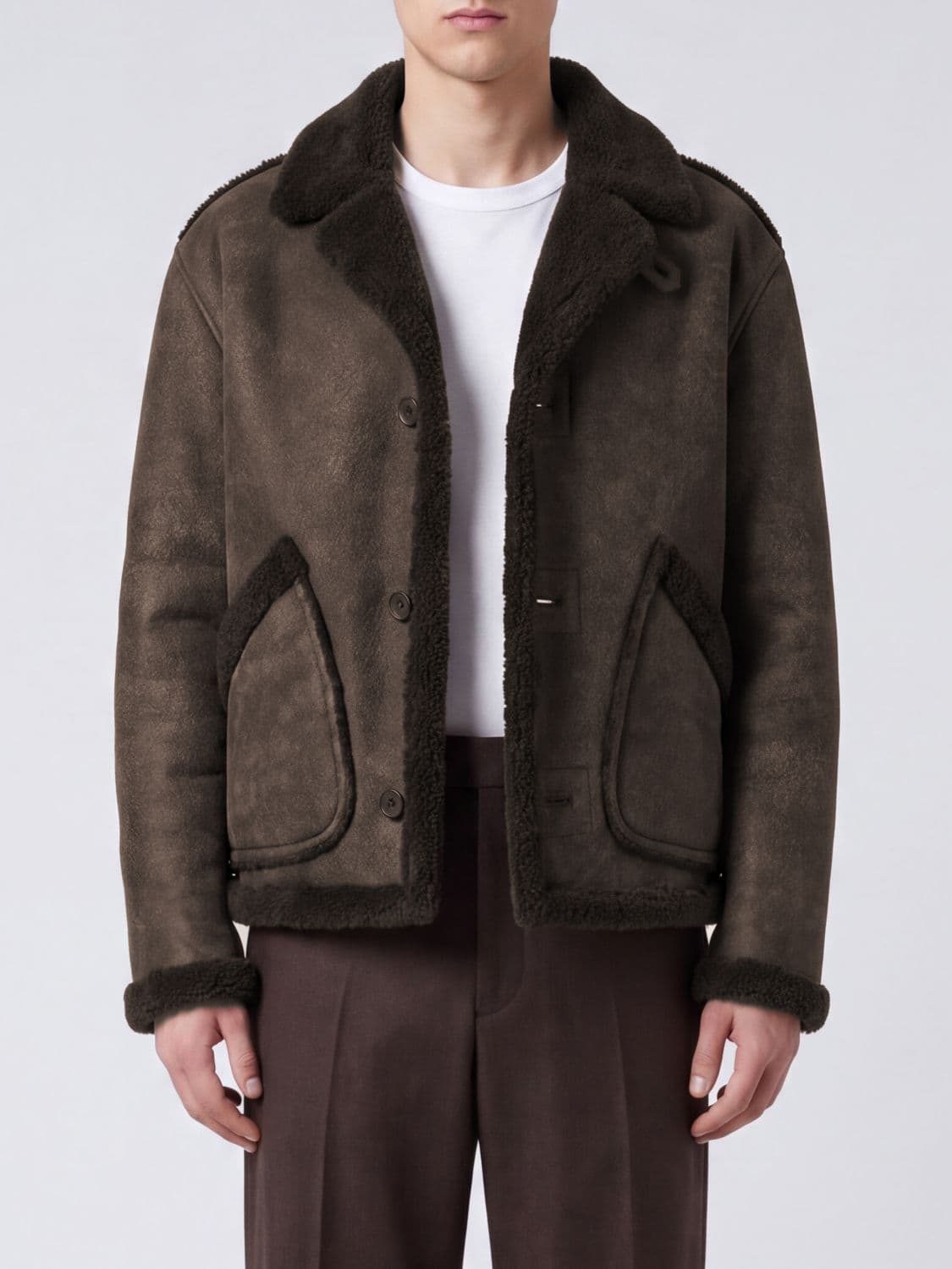 Giorgio Armani Short Suede Lamb Shearling Jacket with Fur Collar · 50