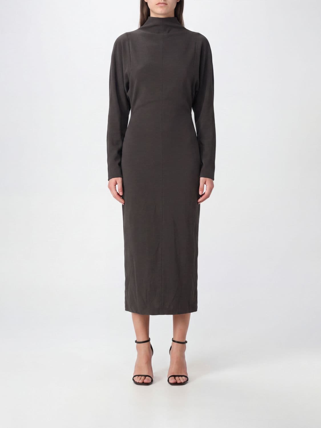 Giorgio Armani High-Neck Draped Silk-Blend Sheath Midi Dress · 40