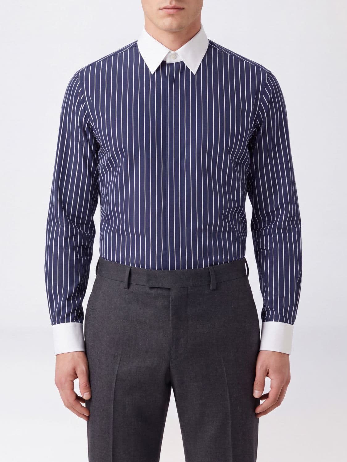 Tom Ford Striped Slim Fit Pure Silk Shirt with French Collar