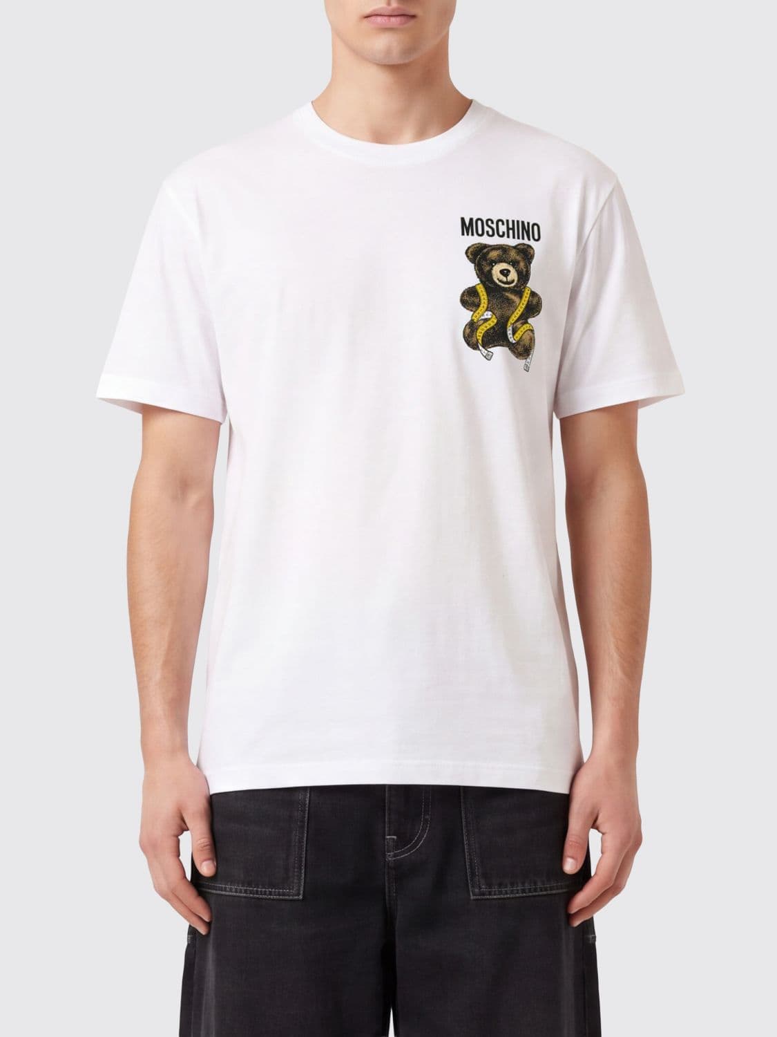 Moschino Couture Cotton Crewneck T-Shirt with Logo and Teddy Bear Print