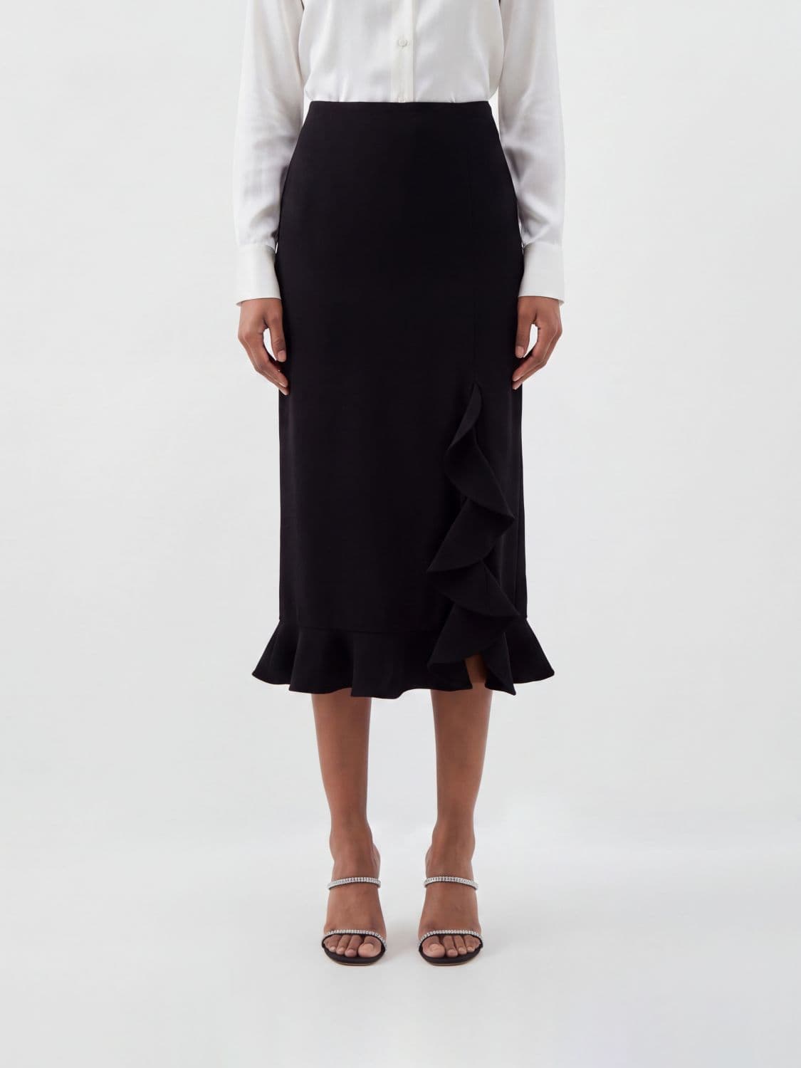 Moschino Couture High-Waisted Ruffled Crêpe Midi Pencil Skirt