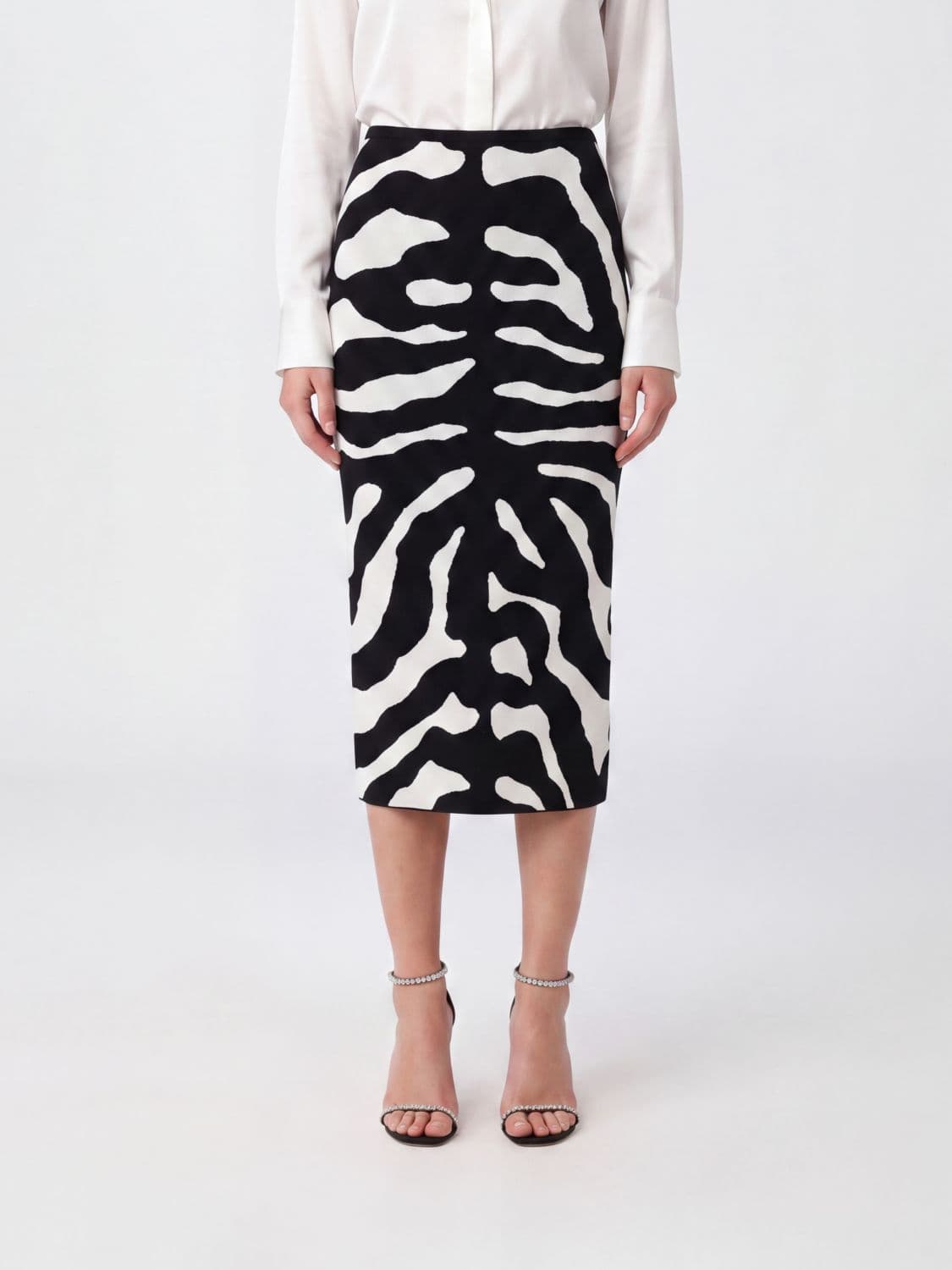 Moschino Couture Zebra-Print Knit Midi Pencil Skirt in Mohair Blend