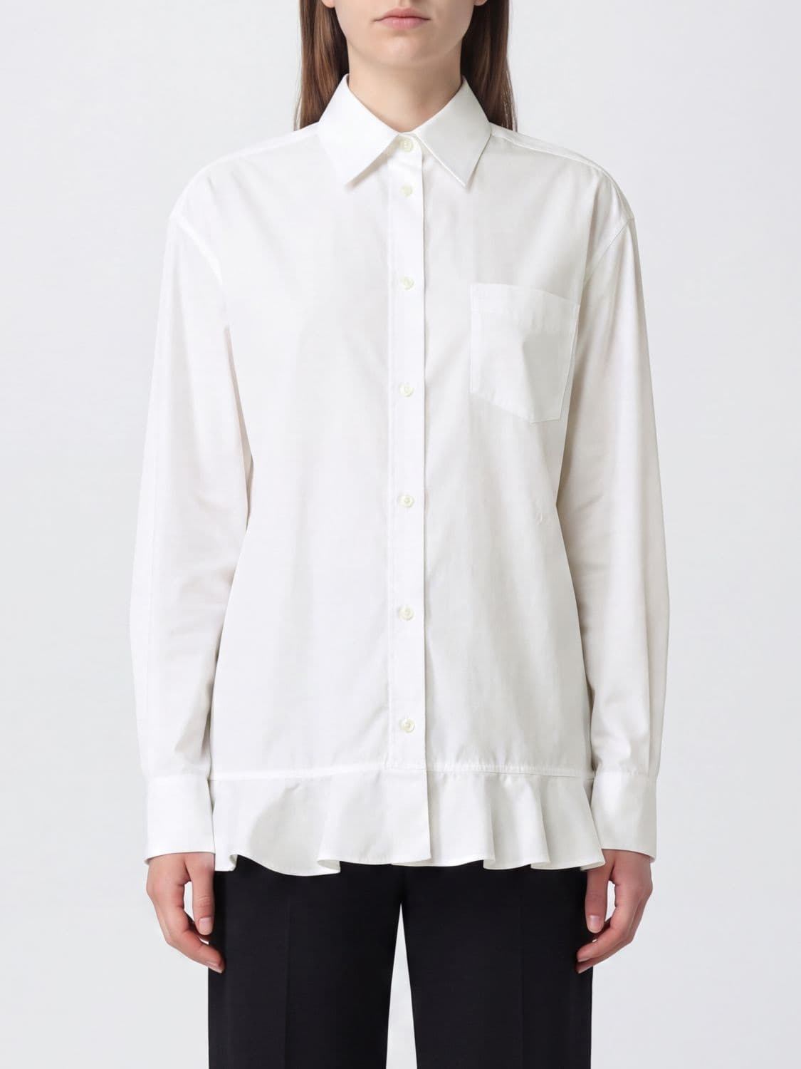 Moschino Couture Stretch Cotton Shirt with Rever Collar and Patch Pockets