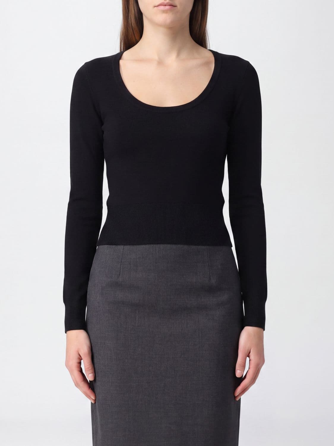 Moschino Couture Slim Fit Viscose Blend Jumper with U-Neck and Ribbed Trims