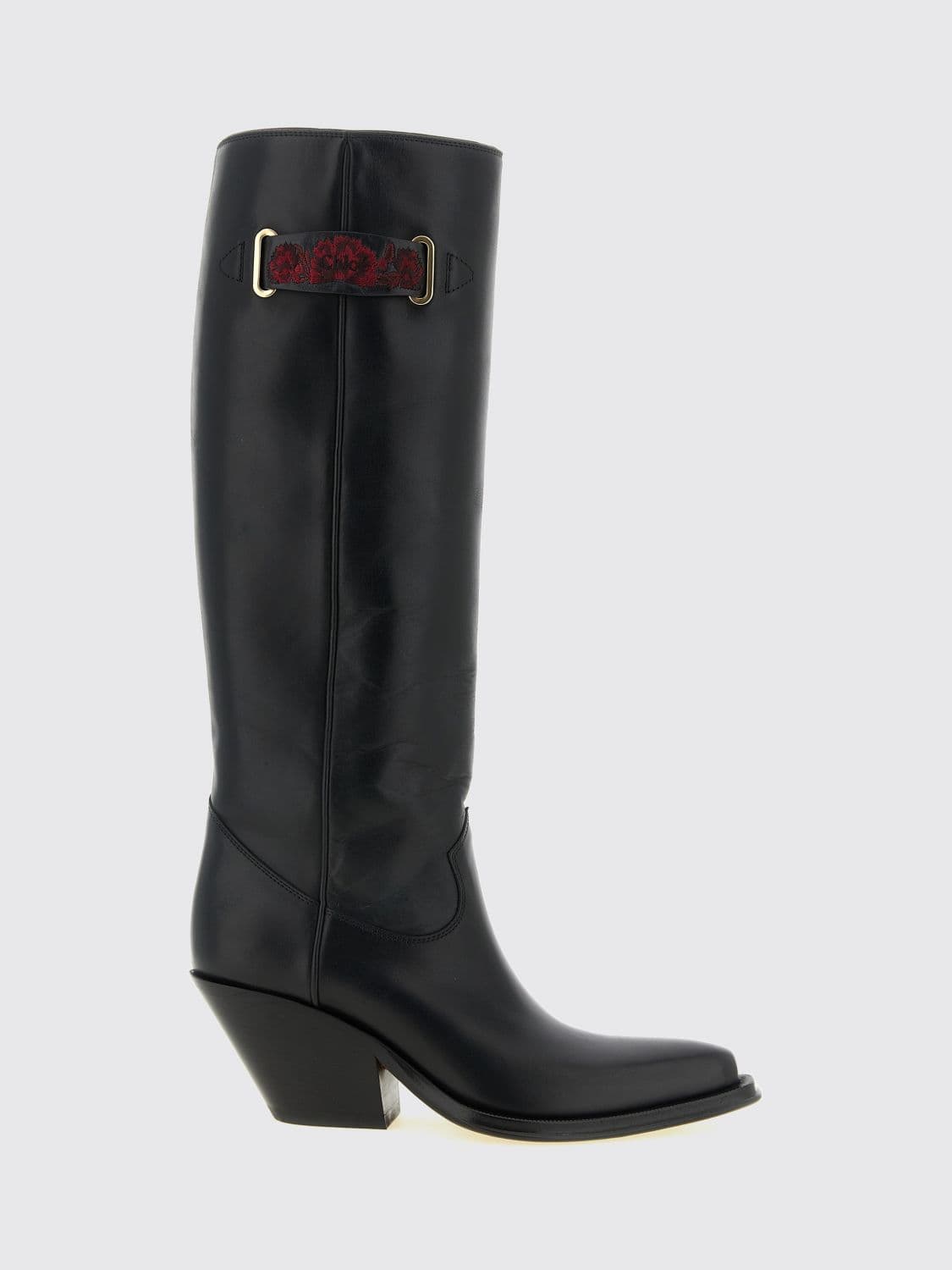 Chloé Knee-High Calfskin Cowboy Boots with Flared Heel