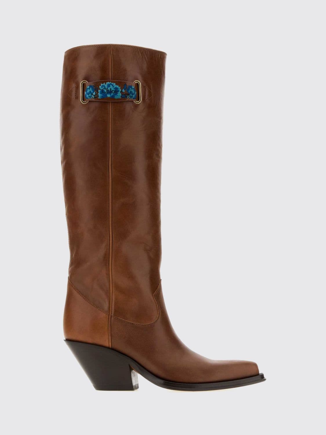 Chloé Knee-High Calfskin Cowboy Boots with Flared Heel