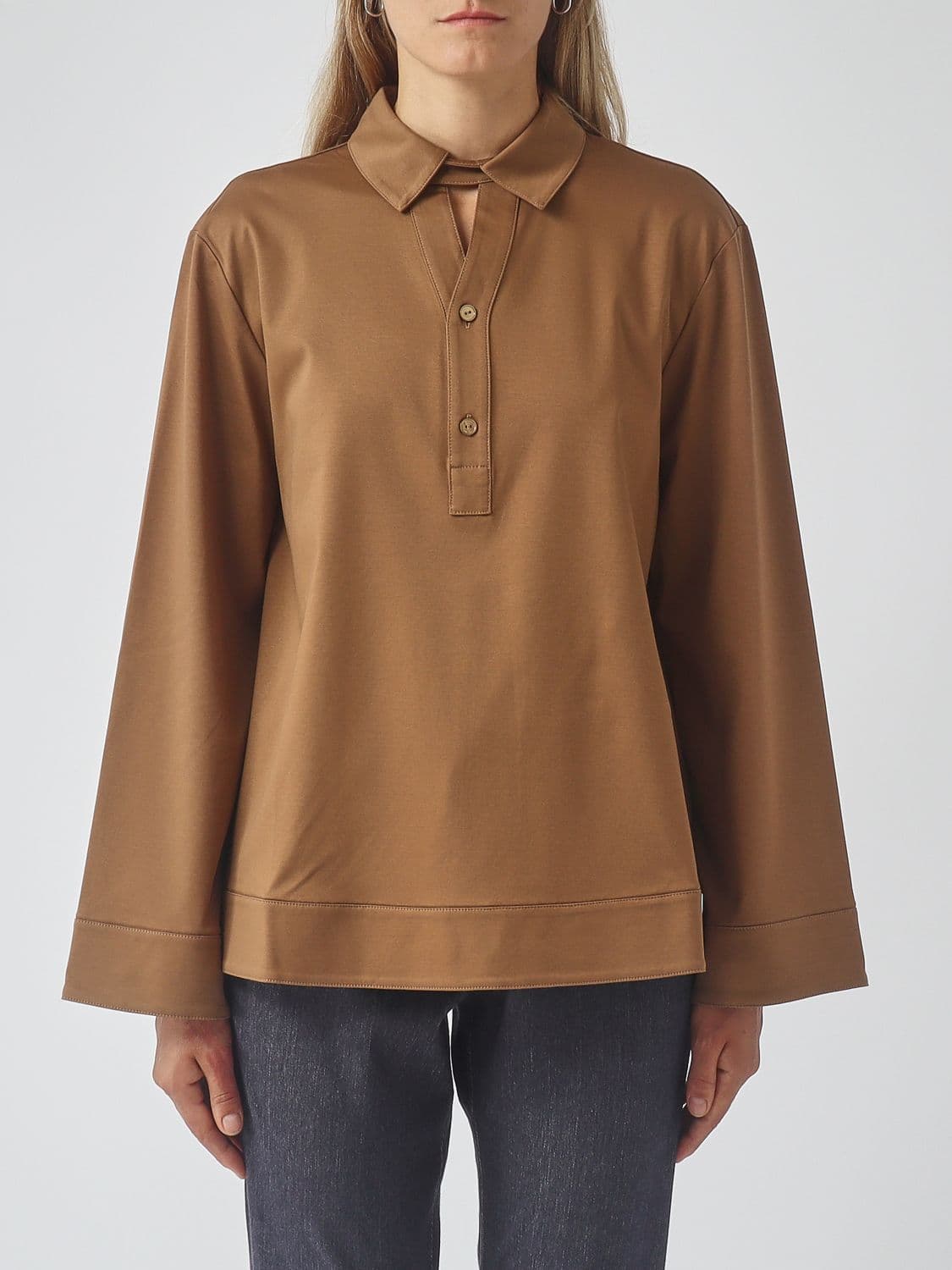 Mm Max Mara Pure Cotton Shirt with Classic Collar and Dropped Shoulders