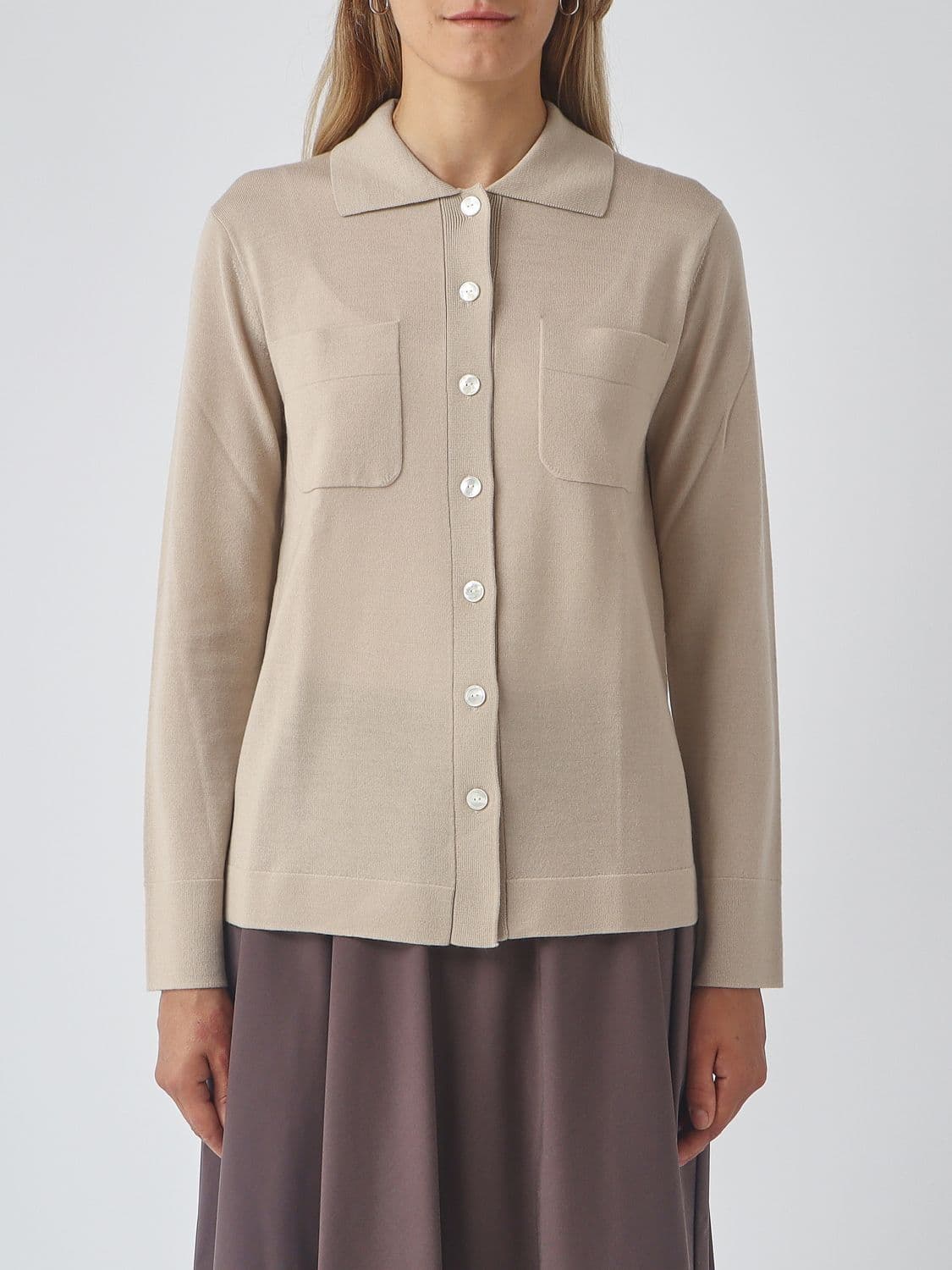 Mm Max Mara Pure Virgin Wool Polo Cardigan with Patch Pockets