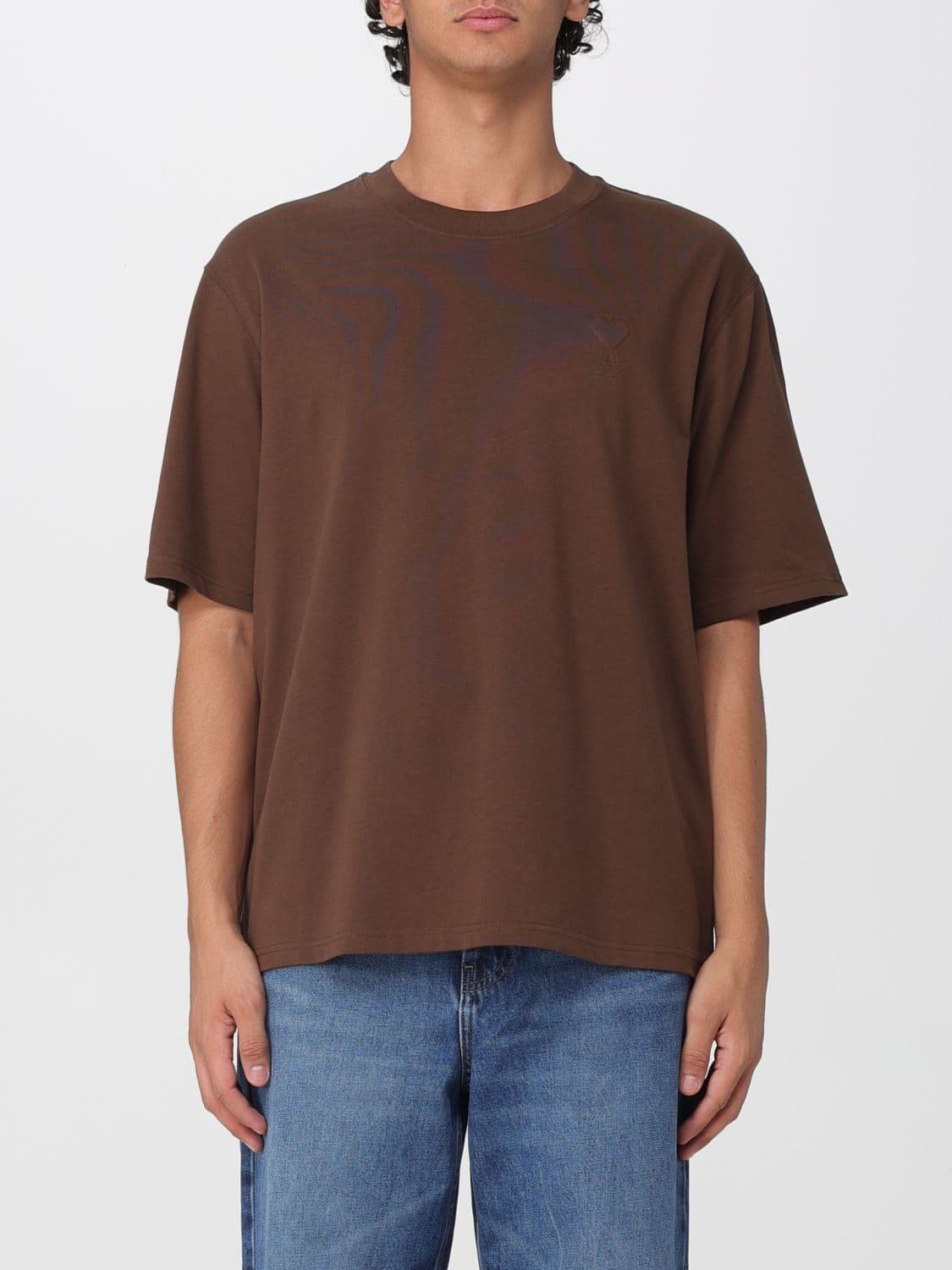Ami Paris Short-Sleeved Cotton T-Shirt with Front Logo Print