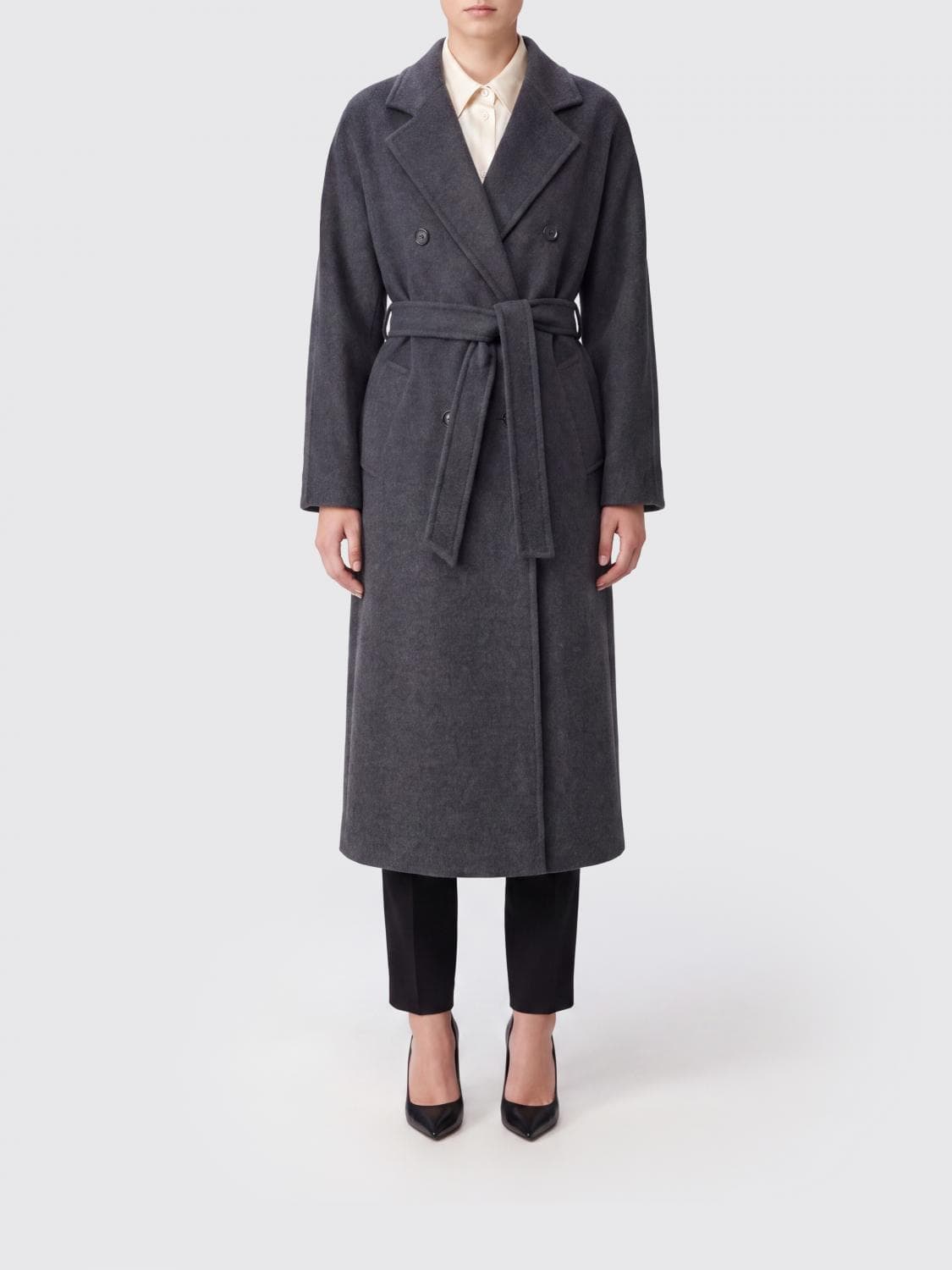 Max Mara Long Cashmere Belted Coat with Revere Collar