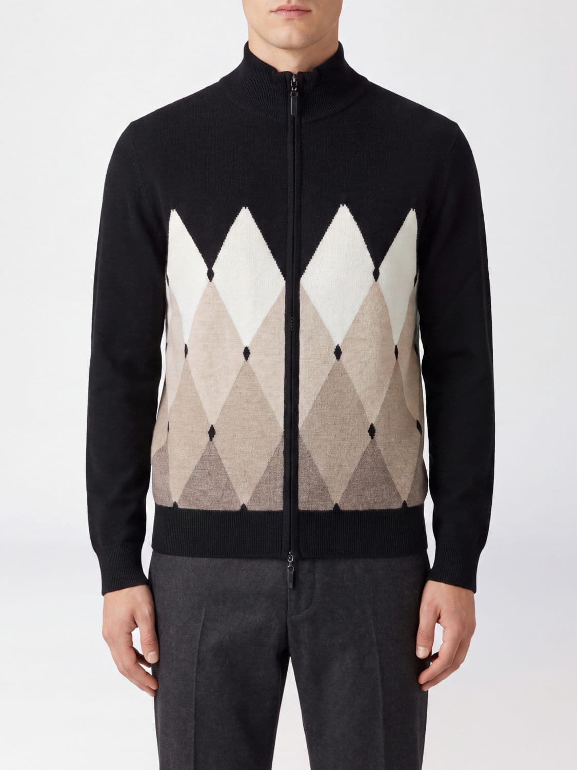 Ballantyne Argyle Pattern 100% Cashmere Zip Cardigan