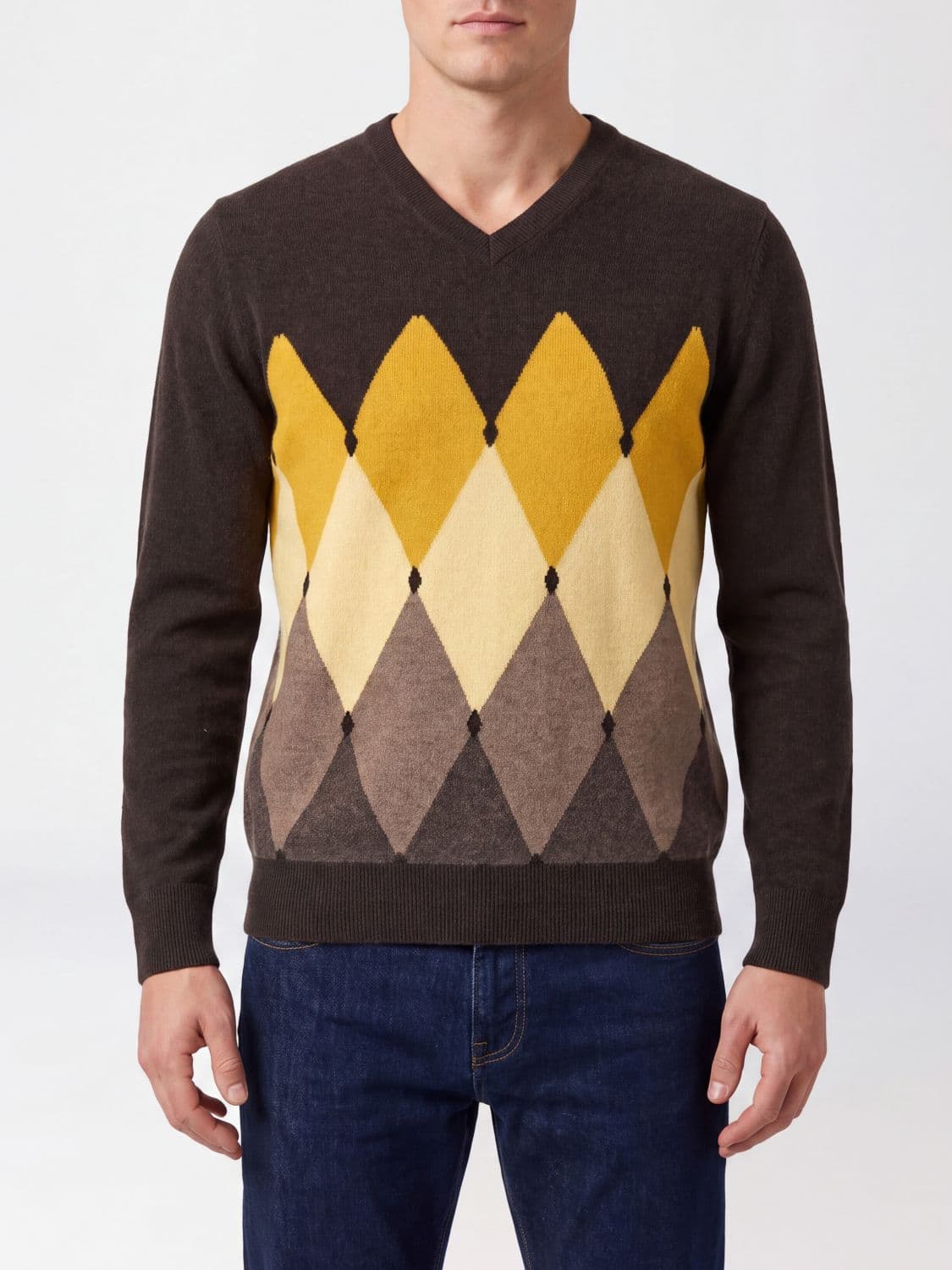Ballantyne Argyle Pattern 100% Cashmere Crewneck Jumper