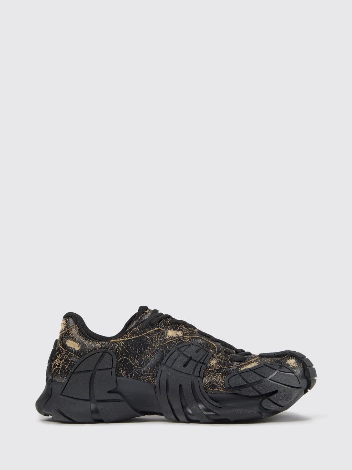Camperlab Tormenta Two-Tone Crackled Leather Trainers with Abstract Pattern