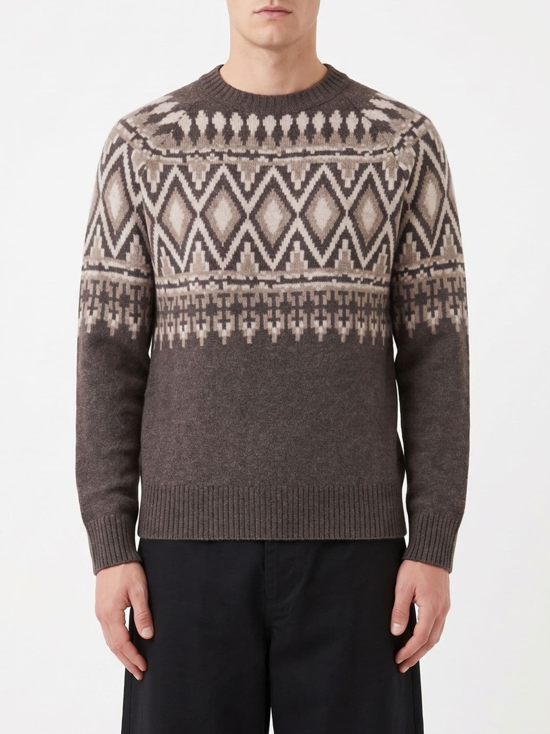 Ballantyne Slim Fit Wool Crewneck Jumper with Abstract Jacquard Pattern