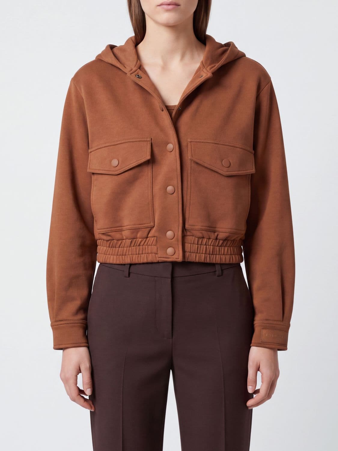 Twinset Hooded Bomber Jacket in a Viscose Blend with Patch Pockets