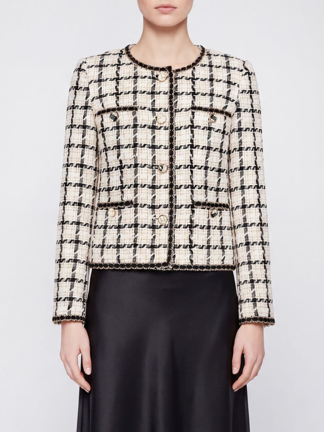 Twinset Check Bouclé Cropped Blazer with a Single-Breasted Fastening