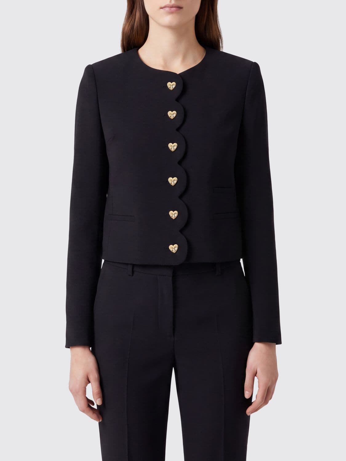 Twinset Slim Fit Cropped Jacket with Heart-Shaped Buttons