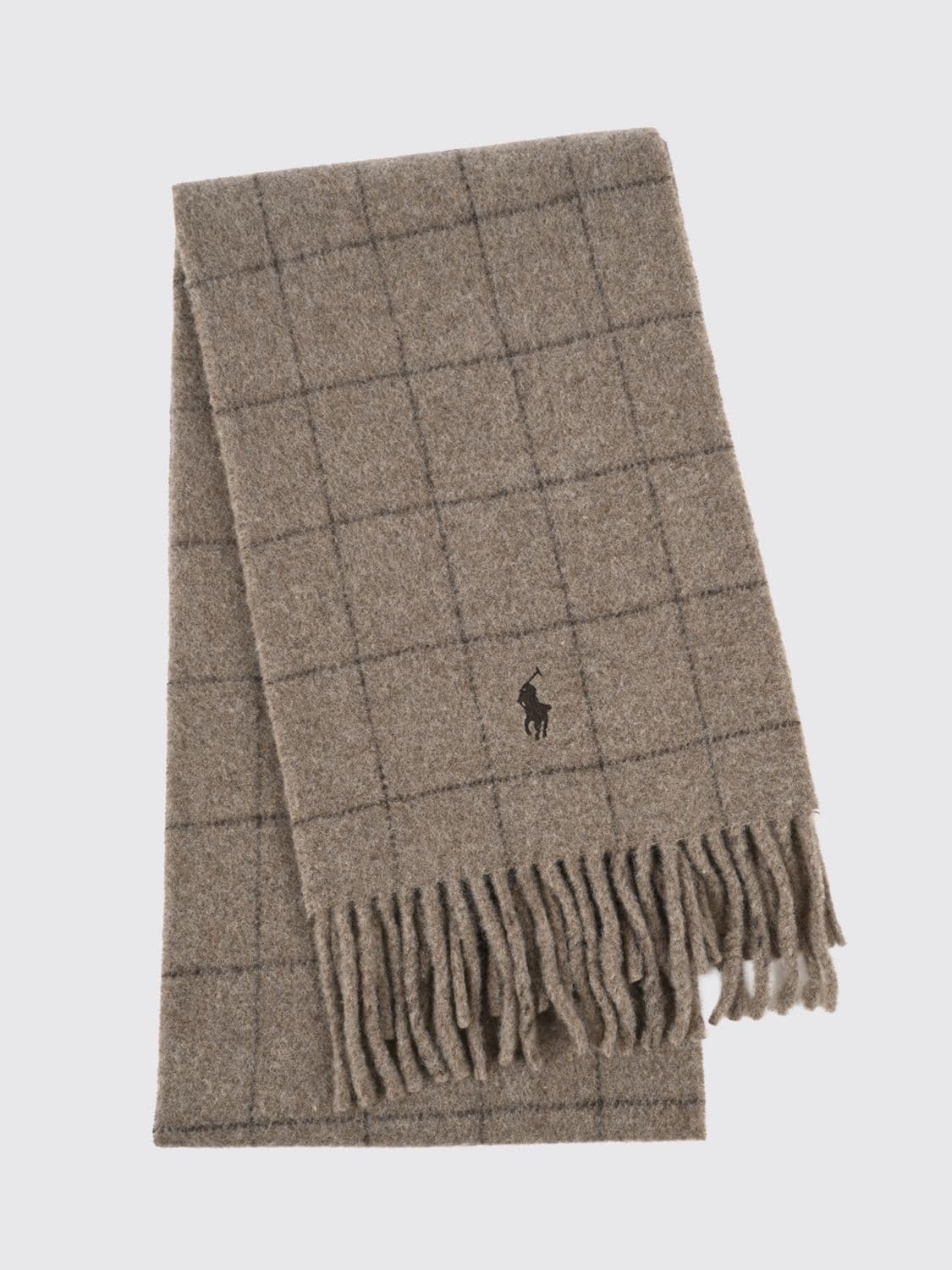 Polo Ralph Lauren Check Wool Blend Scarf with Embroidered Logo and Fringed Hem · OS